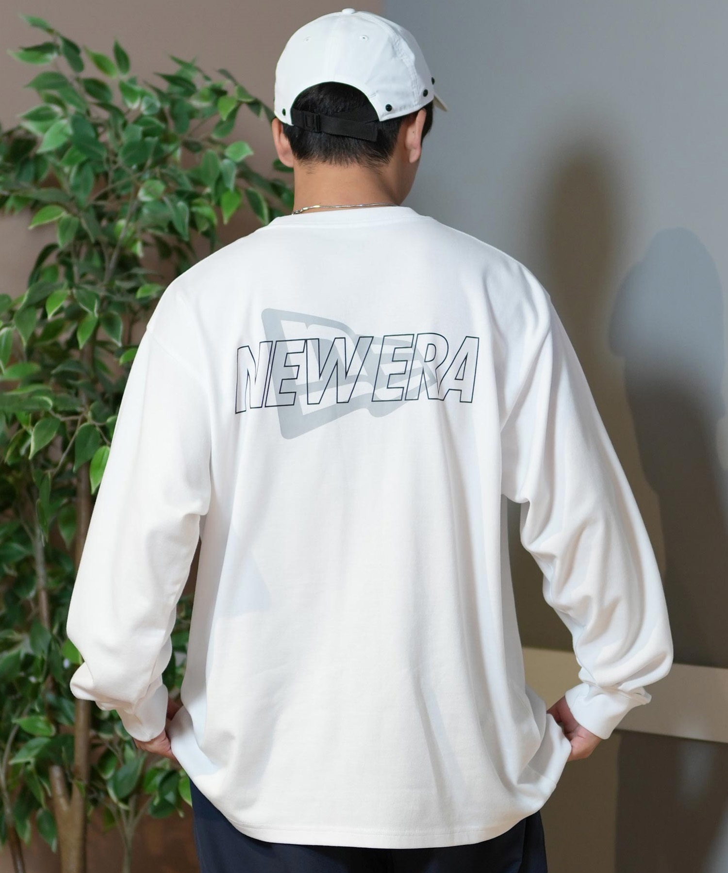NEW ERA ニューエラ 長袖 Tシャツ メンズ ロンT バックプリント 吸汗速乾 UVカット 14410181(WHI-M)
