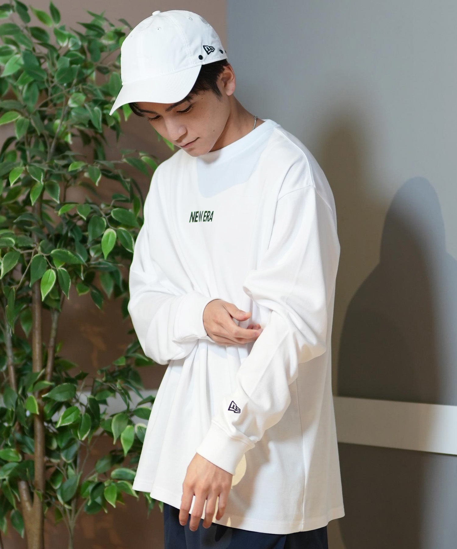 NEW ERA ニューエラ 長袖 Tシャツ メンズ ロンT バックプリント 吸汗速乾 UVカット 14410181(WHI-M)