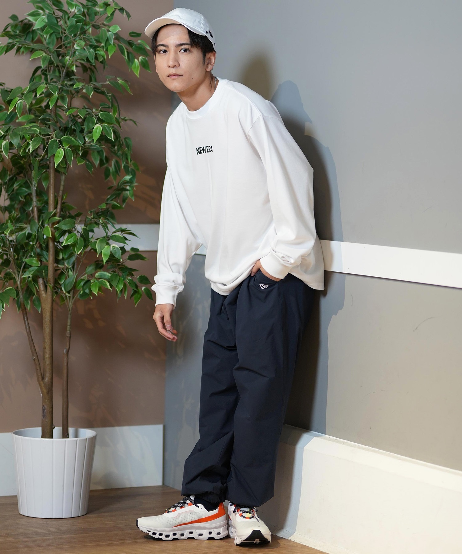 NEW ERA ニューエラ 長袖 Tシャツ メンズ ロンT バックプリント 吸汗速乾 UVカット 14410181(WHI-M)
