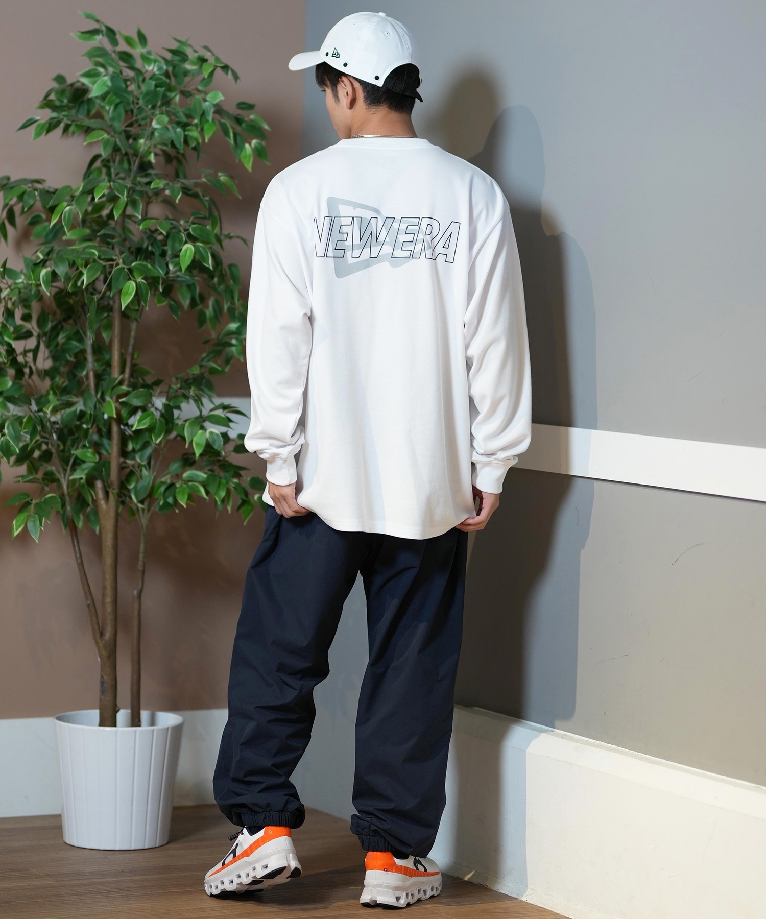 NEW ERA ニューエラ 長袖 Tシャツ メンズ ロンT バックプリント 吸汗速乾 UVカット 14410181(WHI-M)