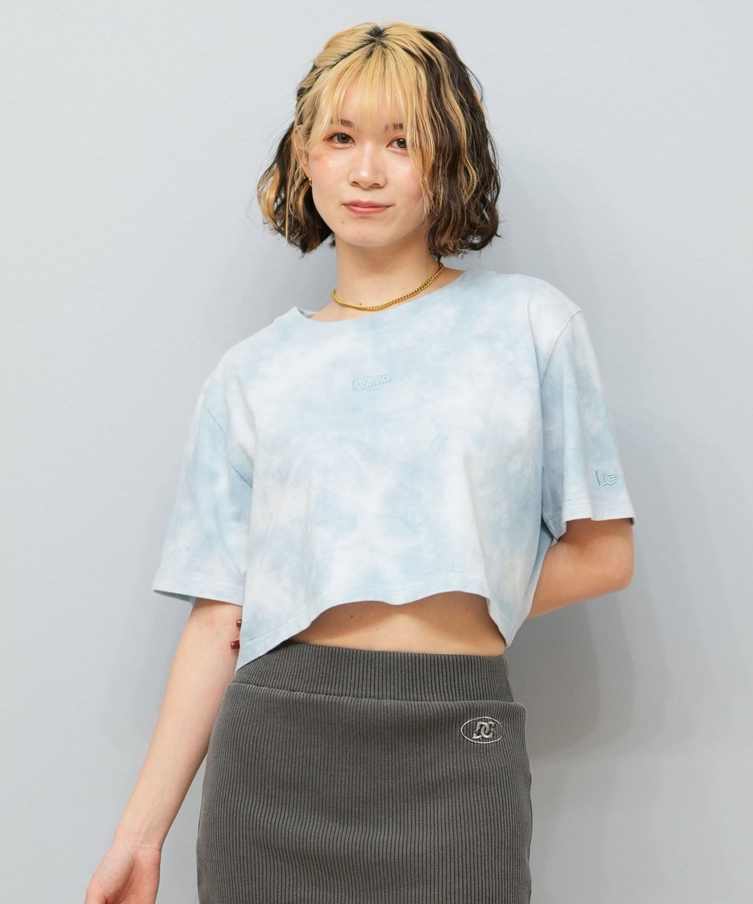 NEW ERA ニューエラ 半袖 Tシャツ レディース クロップド丈 タイダイ柄 ワイドシルエット 14391901(BL-S)