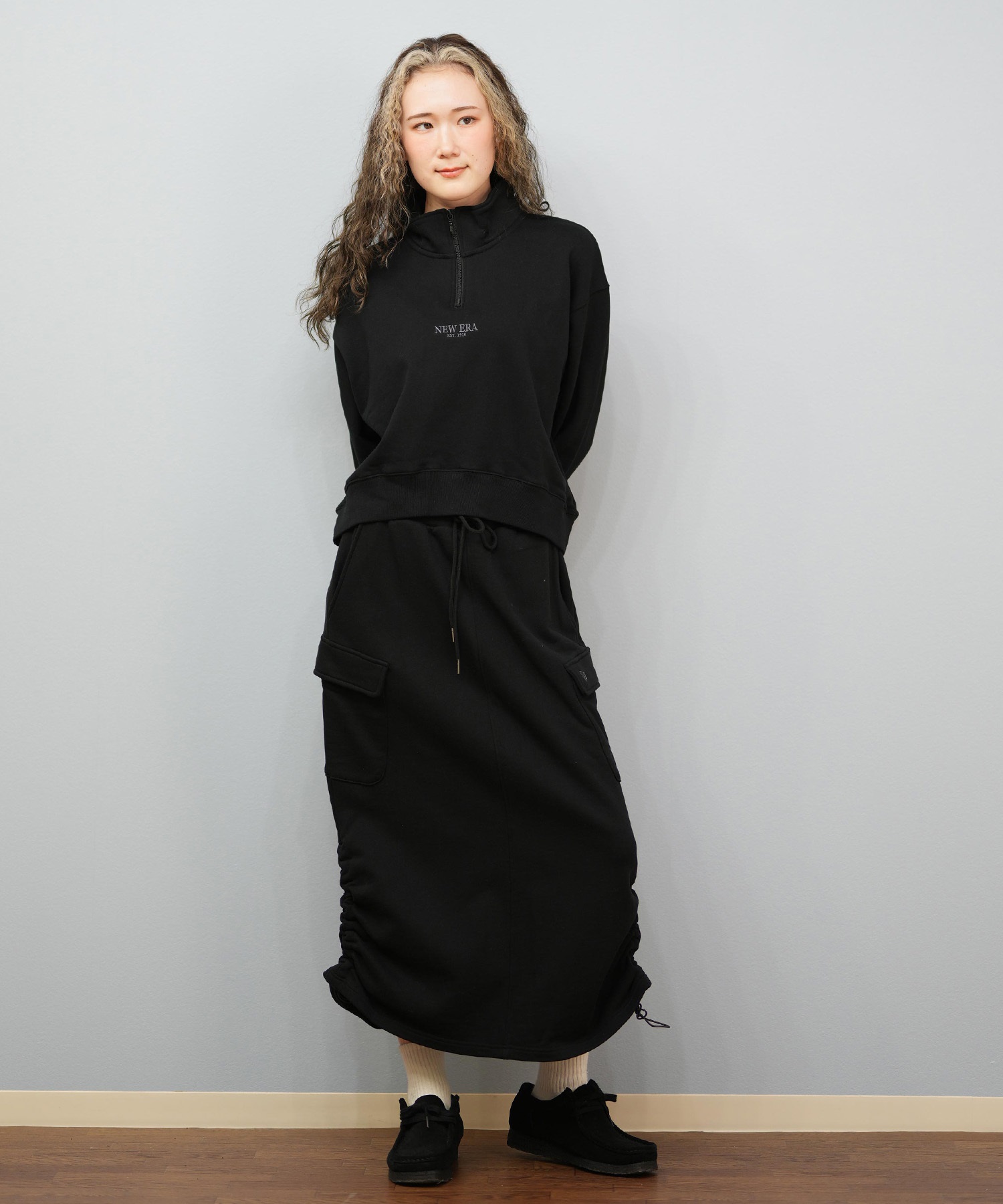 New Era レディース ブラックスカート M NEW ERA ニューエラ ロングスカート レディース 台形 ウエストゴム 裏