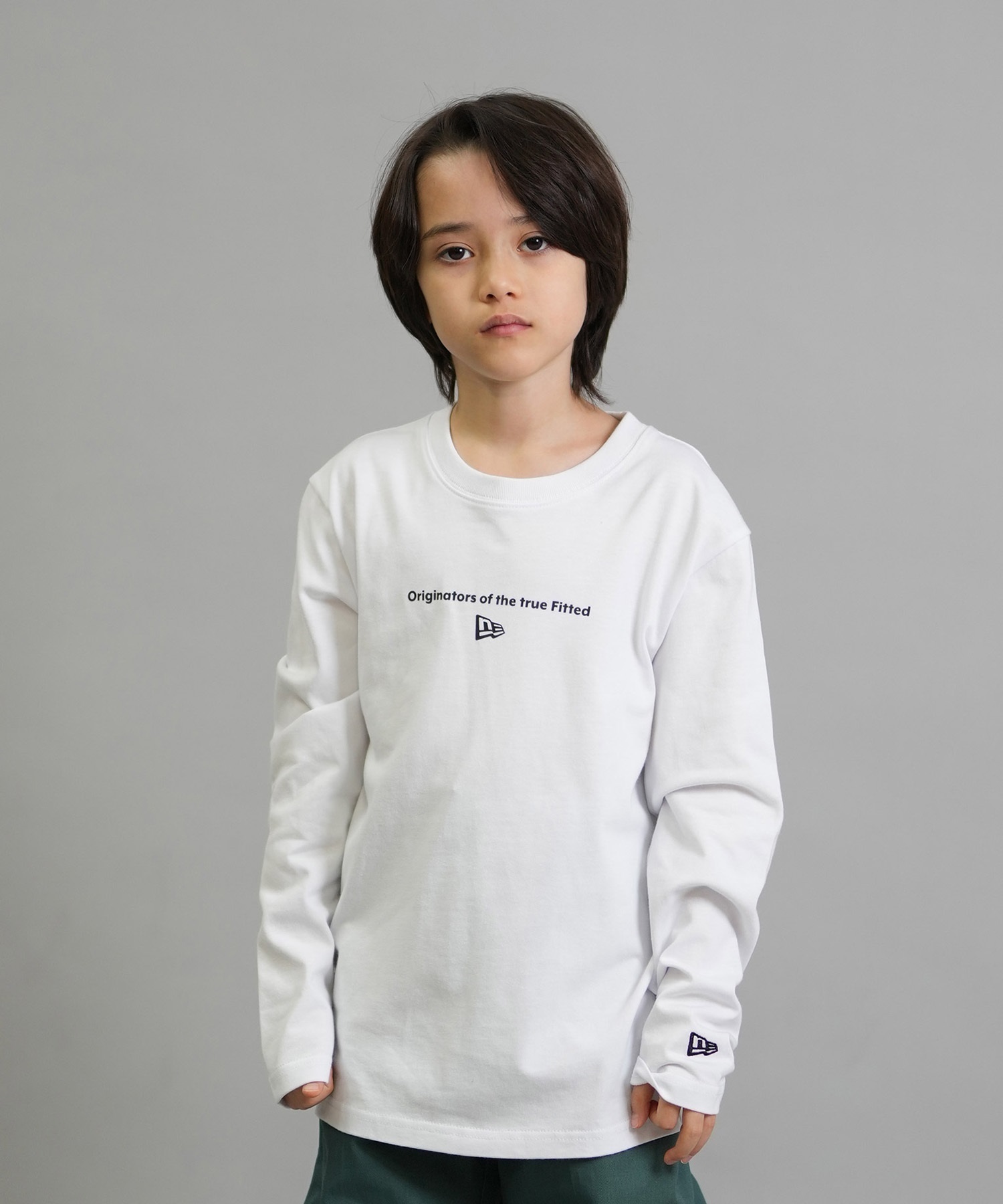 NEW ERA ニューエラ 長袖 Tシャツ ロンT キッズ ジュニア 子供 Youth 長袖 コットン Tシャツ Circle OOTTF 14693882(WHT-130cm)