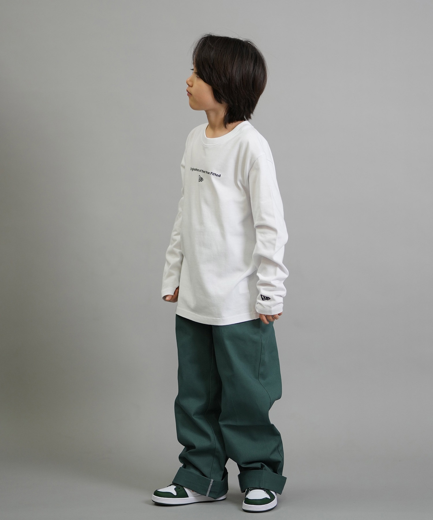NEW ERA ニューエラ 長袖 Tシャツ ロンT キッズ ジュニア 子供 Youth 長袖 コットン Tシャツ Circle OOTTF 14693882(WHT-130cm)