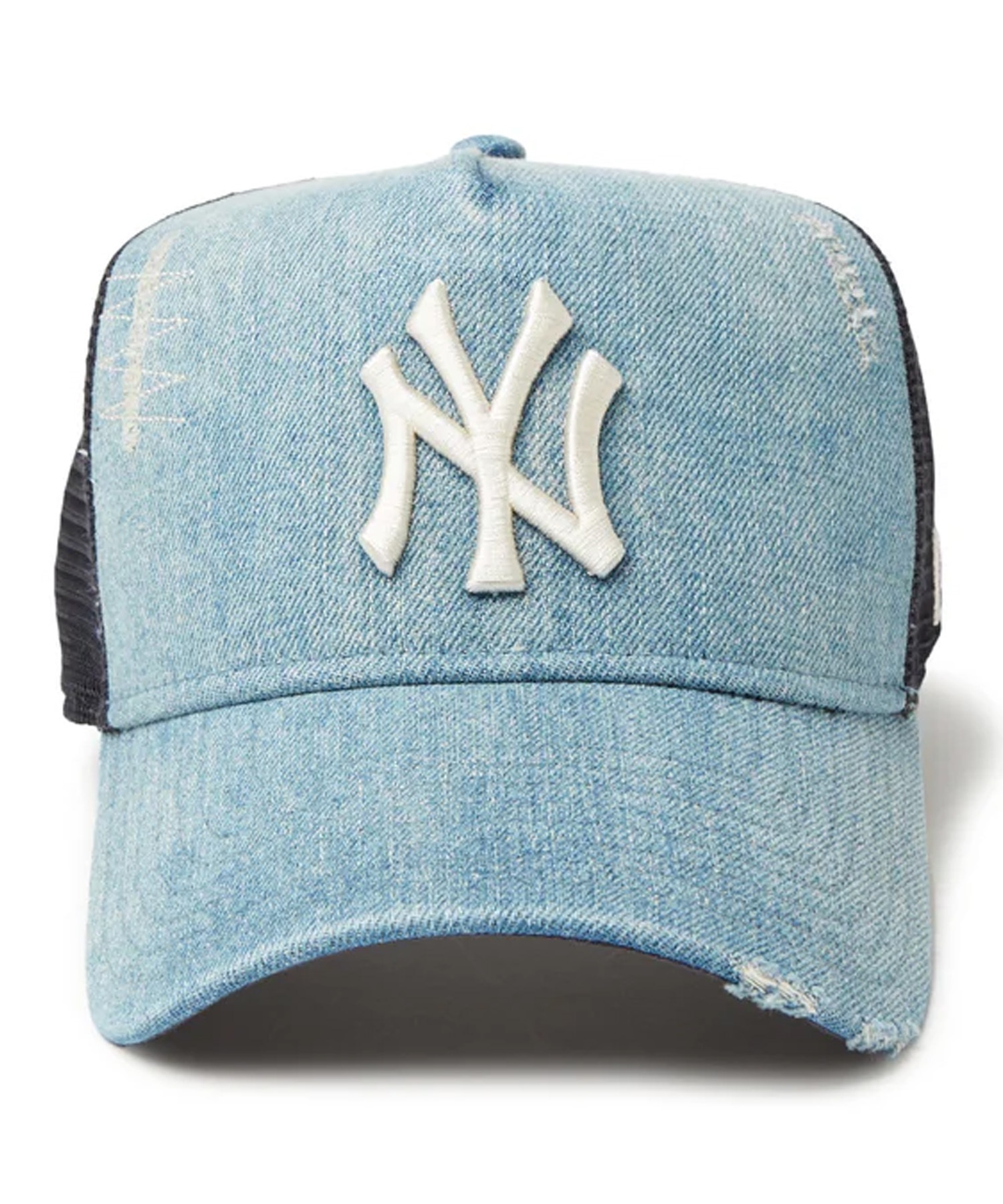NEW ERA ニューエラ キャップ 帽子 9FORTY A-Frame トラッカー Damaged Series ニューヨーク・ヤンキース ウォッシュドデニム 14388619(NVY-FREE)