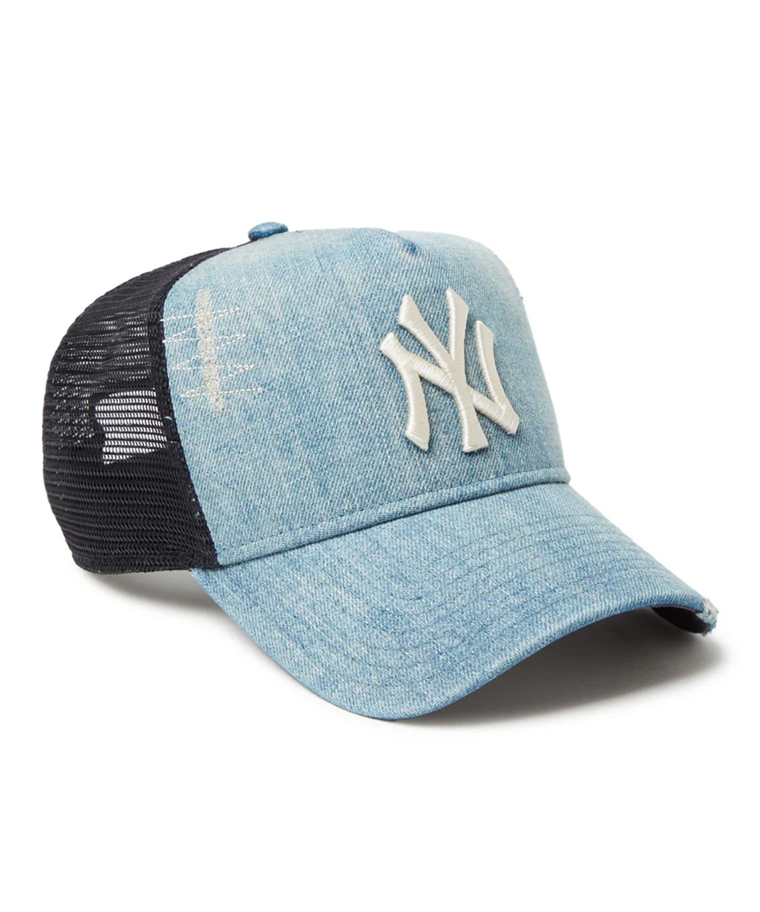 NEW ERA ニューエラ キャップ 帽子 9FORTY A-Frame トラッカー Damaged Series ニューヨーク・ヤンキース ウォッシュドデニム 14388619(NVY-FREE)