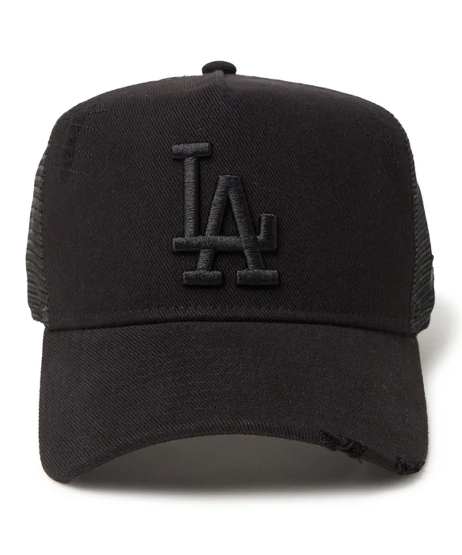 NEW ERA ニューエラ キャップ 帽子 9FORTY A-Frame トラッカー Damaged Series ロサンゼルス・ドジャース ブラック 14388620(BLK-FREE)