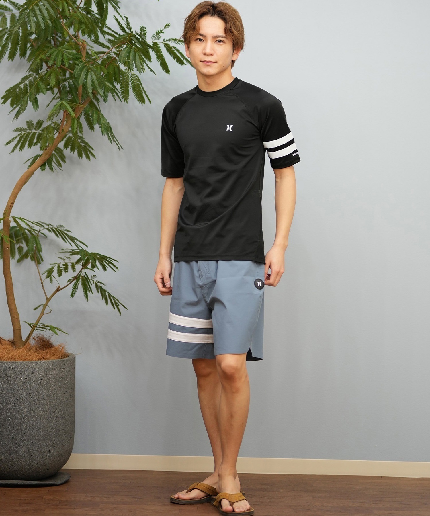 Hurley ハーレー 水着 ラッシュガード 半袖 Tシャツ メンズ ロゴ シンプル MSRG251004(BKBK-M)