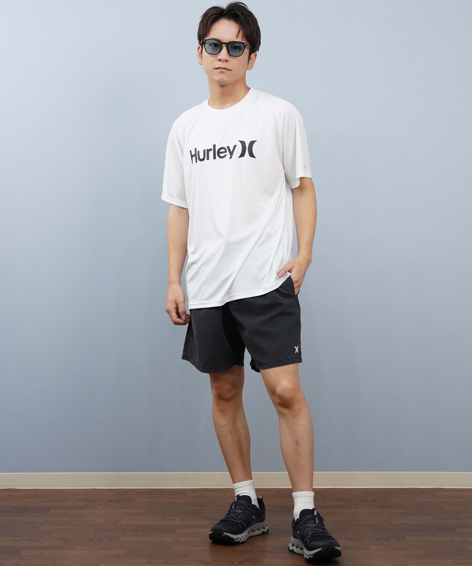 Hurley ハーレー 水着 ラッシュガード 半袖 Tシャツ メンズ 水陸両用 UVカット ロゴ MSRG251006(WHT-S)