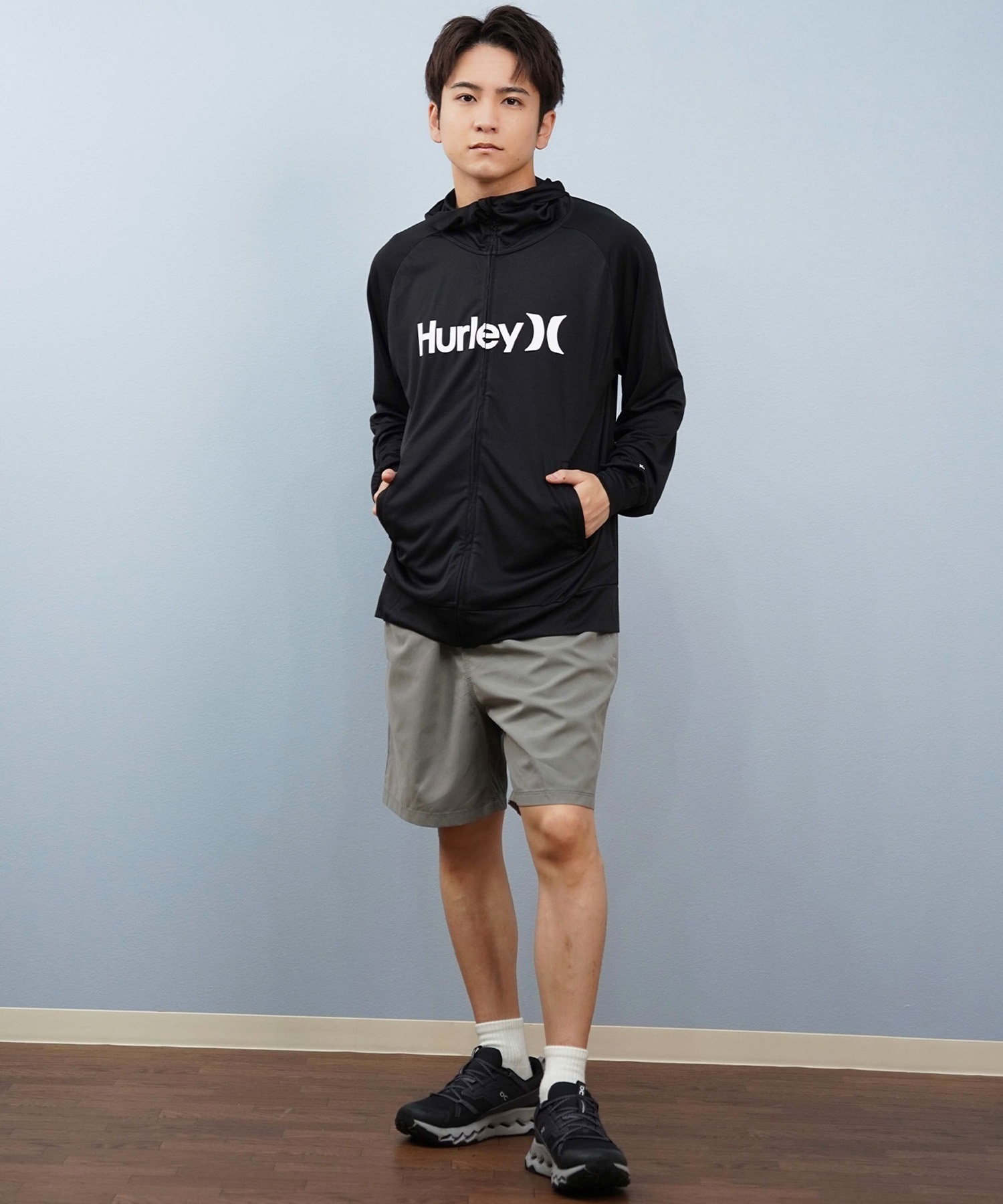Hurley ハーレー 水着 ラッシュガード ジップアップ パーカー メンズ UVカット ロゴ シンプル MSRG251010(BLK-S)