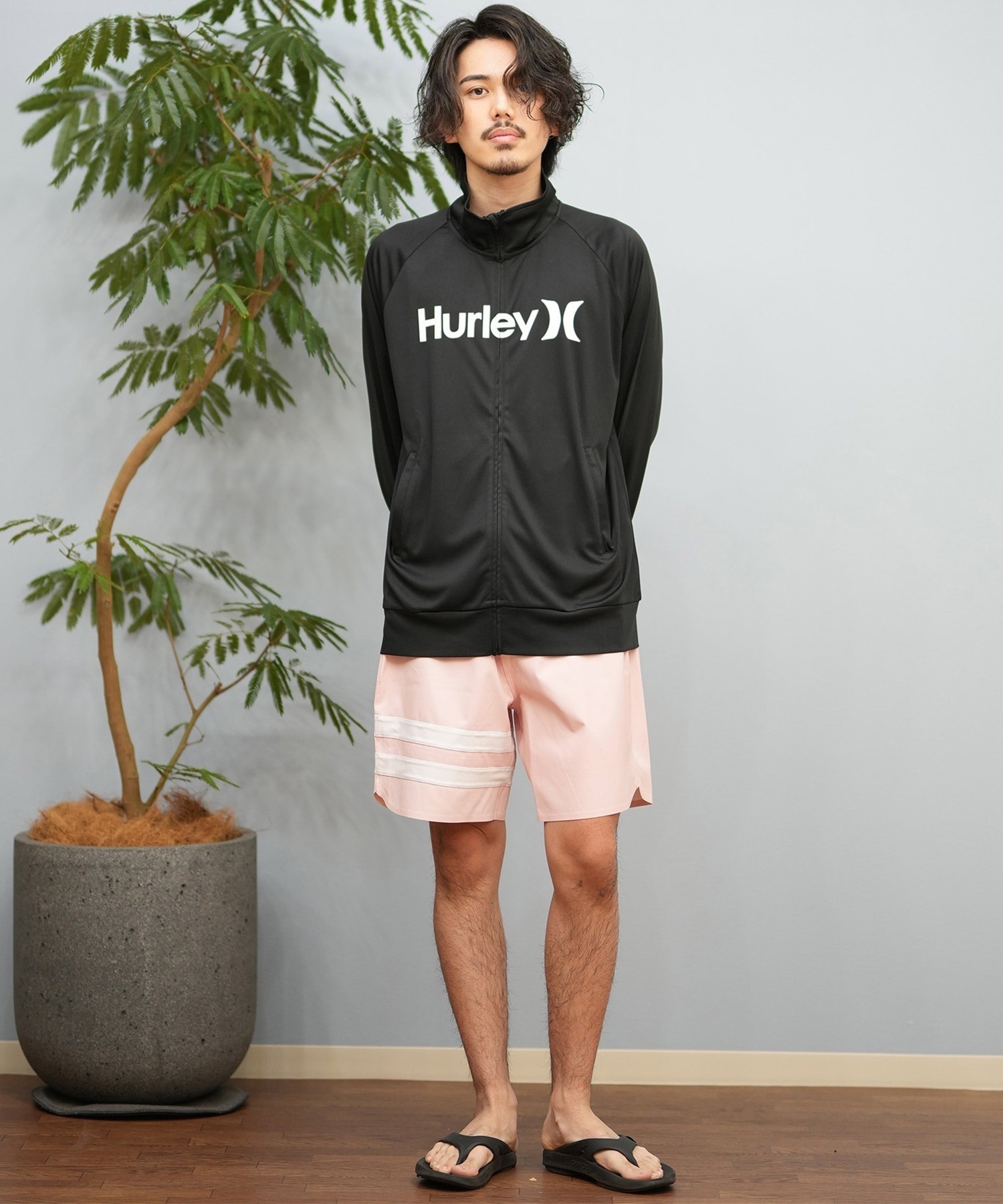 Hurley ハーレー 水着 ラッシュガード 長袖 Tシャツ ロンT メンズ UVカット ロゴ ジップアップ MSRG251012(CGHT-S)