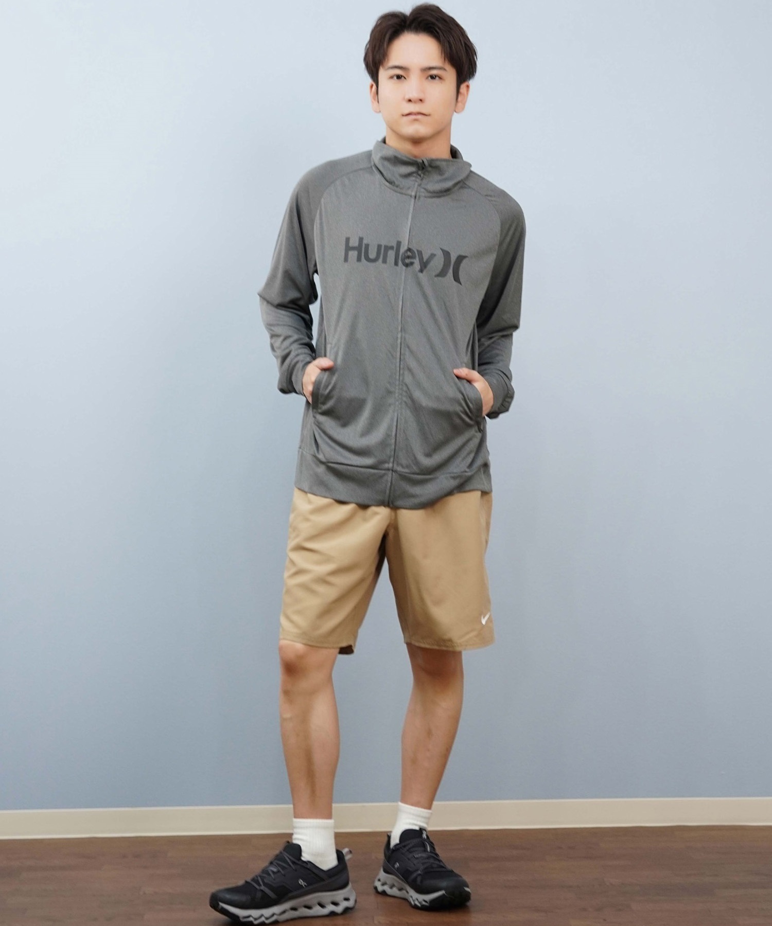 Hurley ハーレー 水着 ラッシュガード 長袖 Tシャツ ロンT メンズ UVカット ロゴ ジップアップ MSRG251012(CGHT-S)