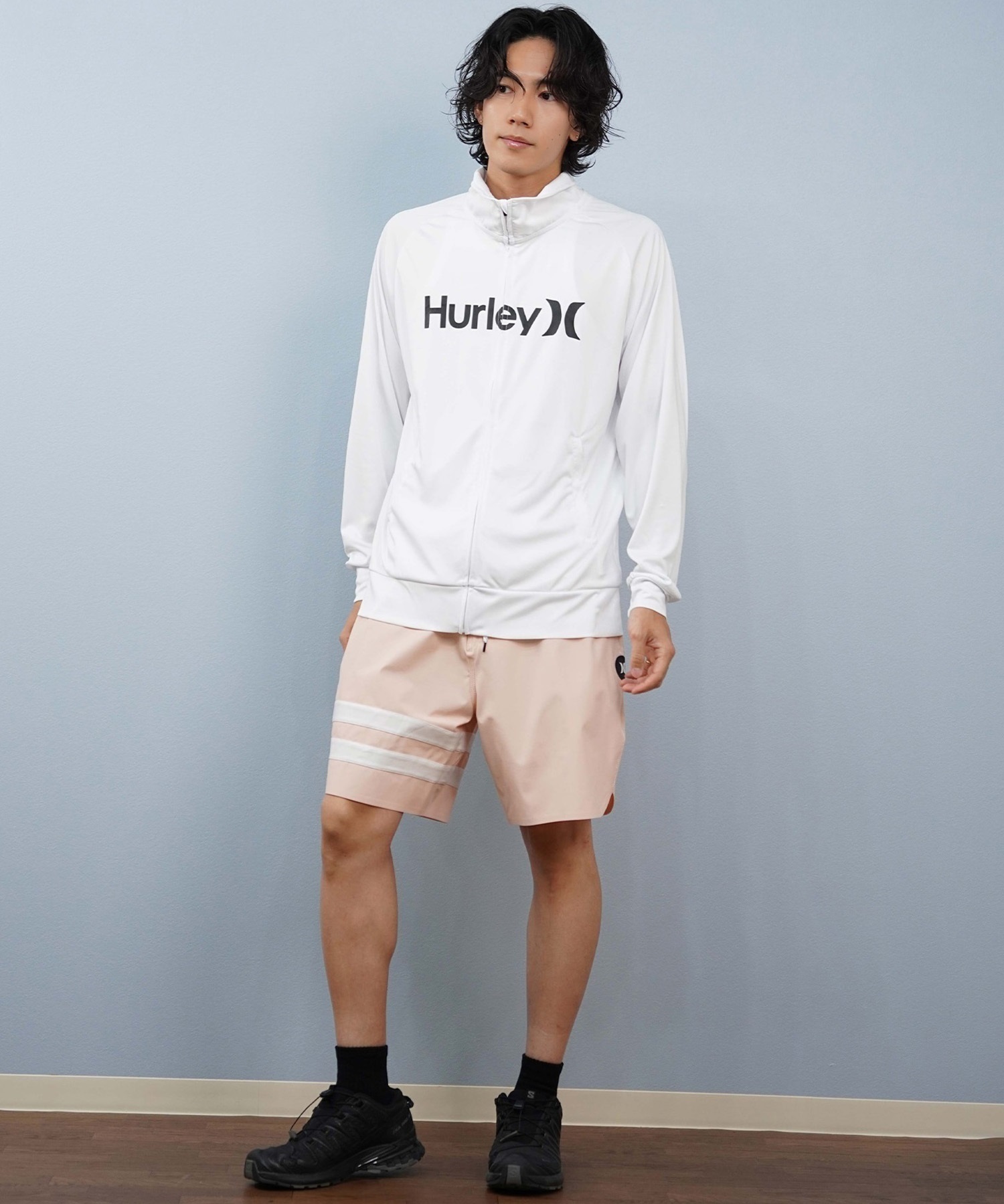 Hurley ハーレー 水着 ラッシュガード 長袖 Tシャツ ロンT メンズ UVカット ロゴ ジップアップ MSRG251012(CGHT-S)