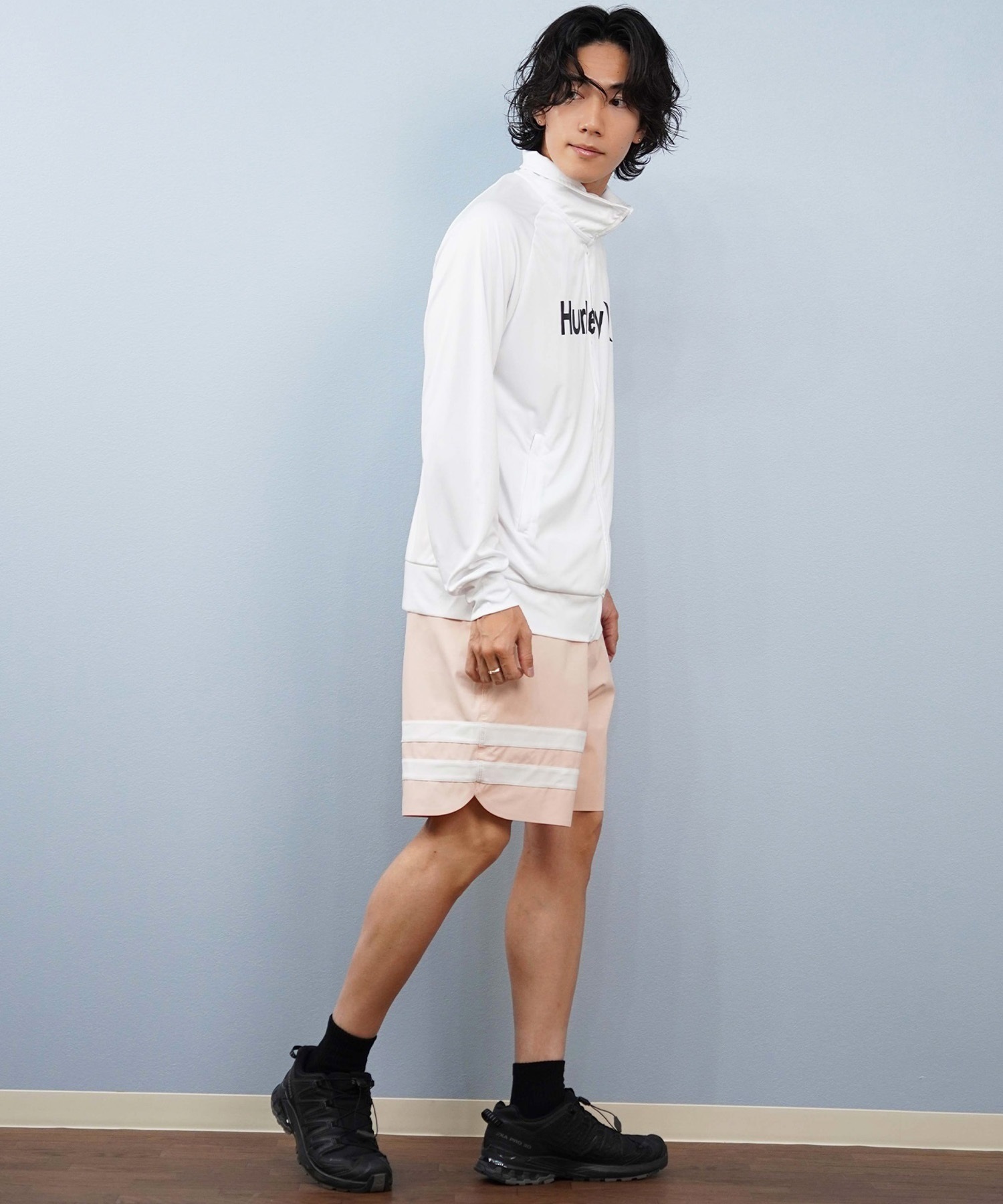 Hurley ハーレー 水着 ラッシュガード 長袖 Tシャツ ロンT メンズ UVカット ロゴ ジップアップ MSRG251012(CGHT-S)