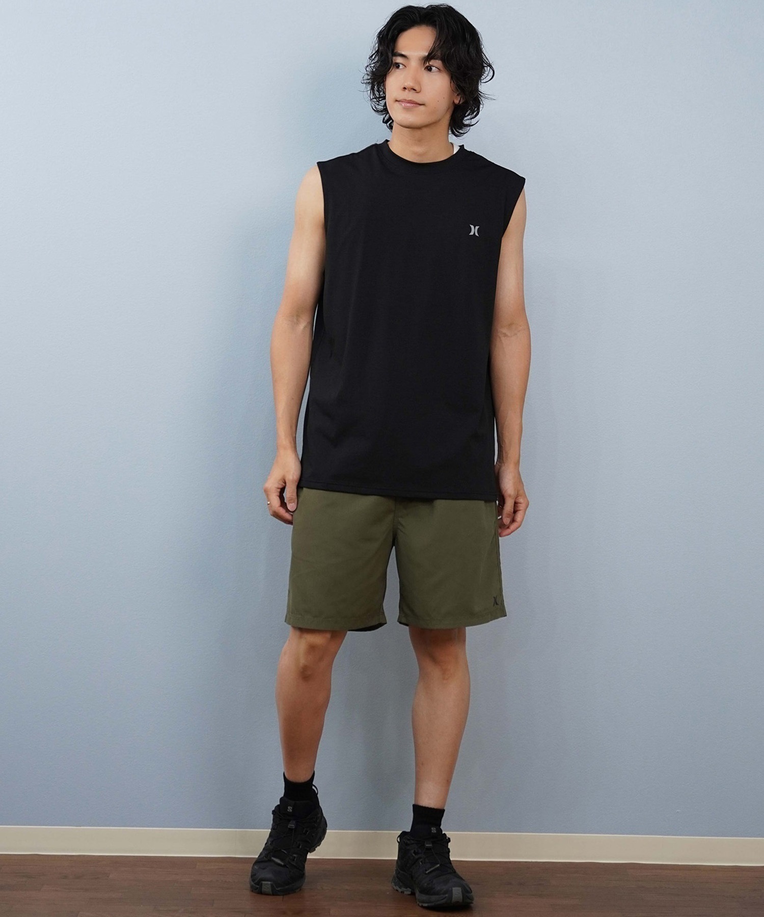 Hurley ハーレー 水着 ラッシュガード タンクトップ メンズ UVカット バックプリント ロゴ MUSL251082(BLK-M)