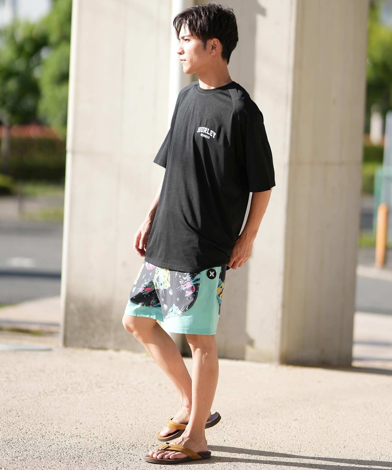 Hurley ハーレー ラッシュガード メンズ 半袖 Tシャツ バックプリント オーバーサイズ UVカット MUSS251035(WHT-M)