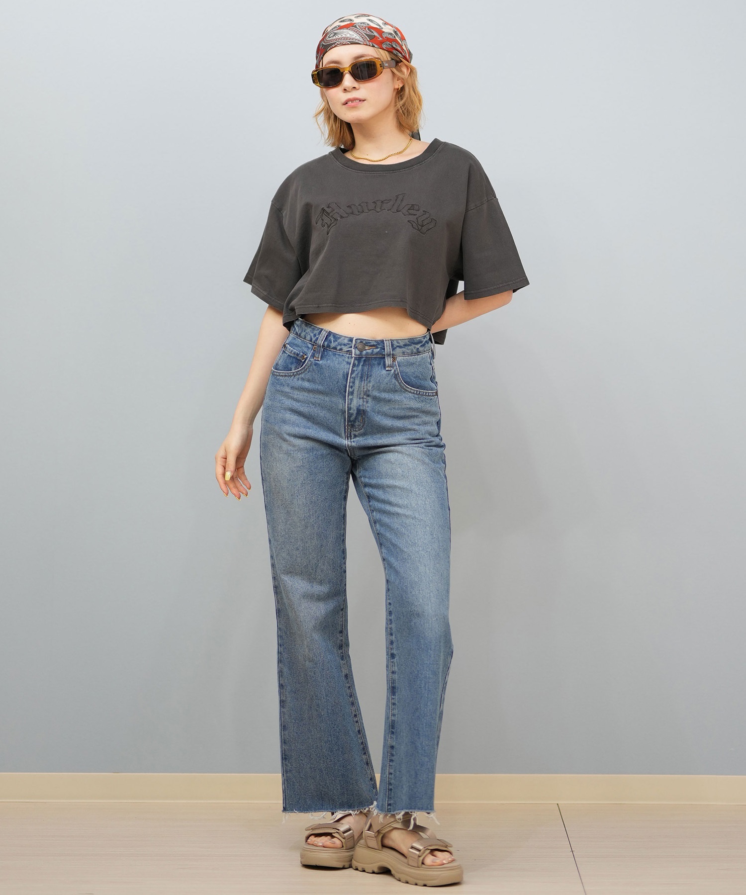 Hurley ハーレー  半袖 Tシャツ レディース シンプル ショート丈 OVS EMB OE LG CRPD SS TEE WCSS251049(BLK-M)