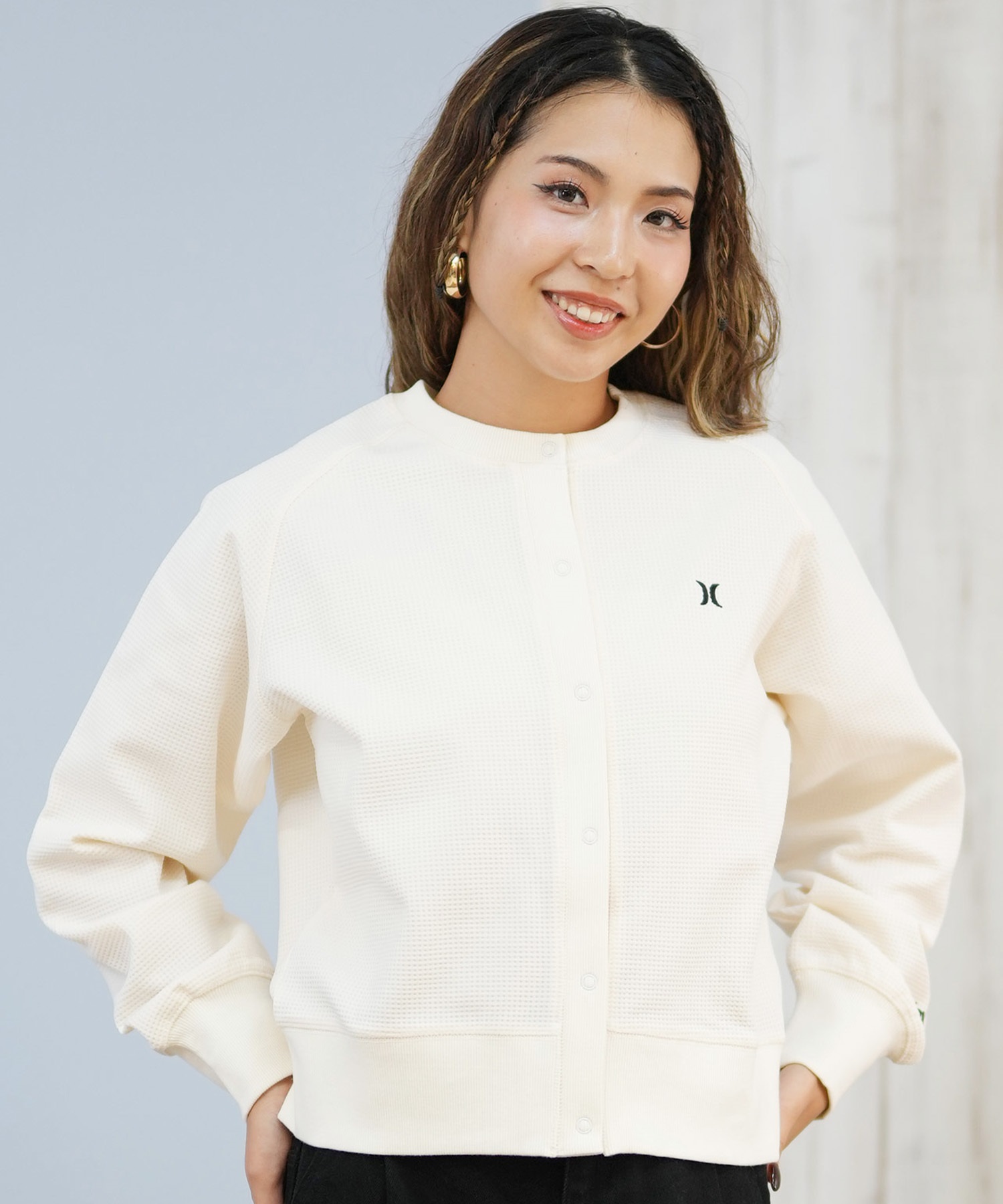 Hurley ハーレー カーディガン レディース シンプル ロゴ THERMAL CARDIGAN WCLS252047(BLK-M)