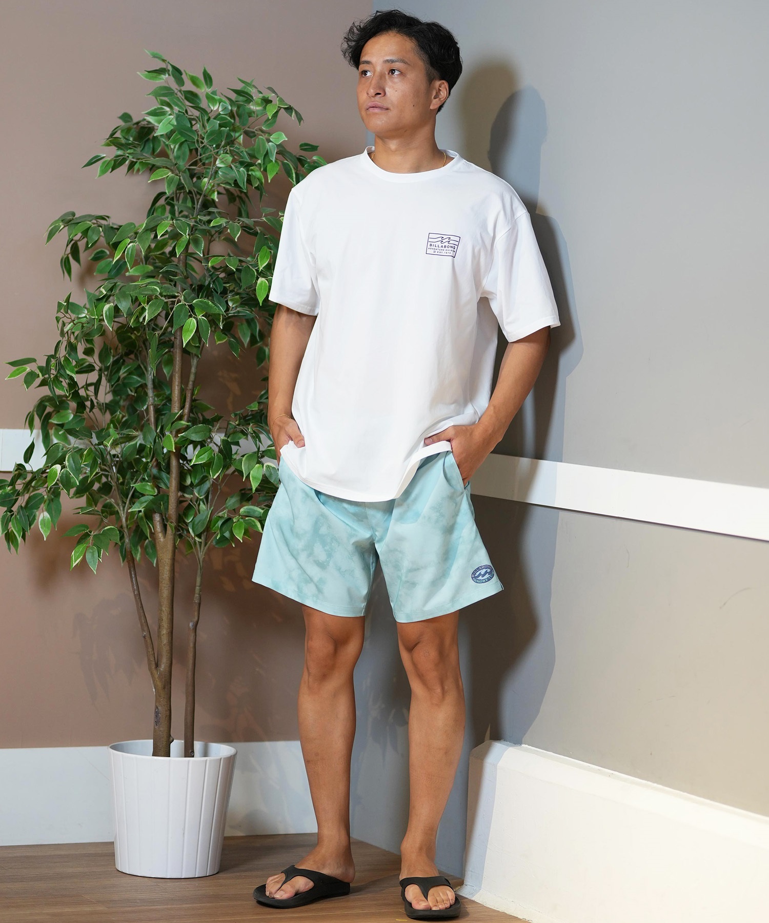 BILLABONG ビラボン ラッシュガード メンズ 半袖 Tシャツ バックプリント 水陸両用 UVカット BF011-859(WHT-M)