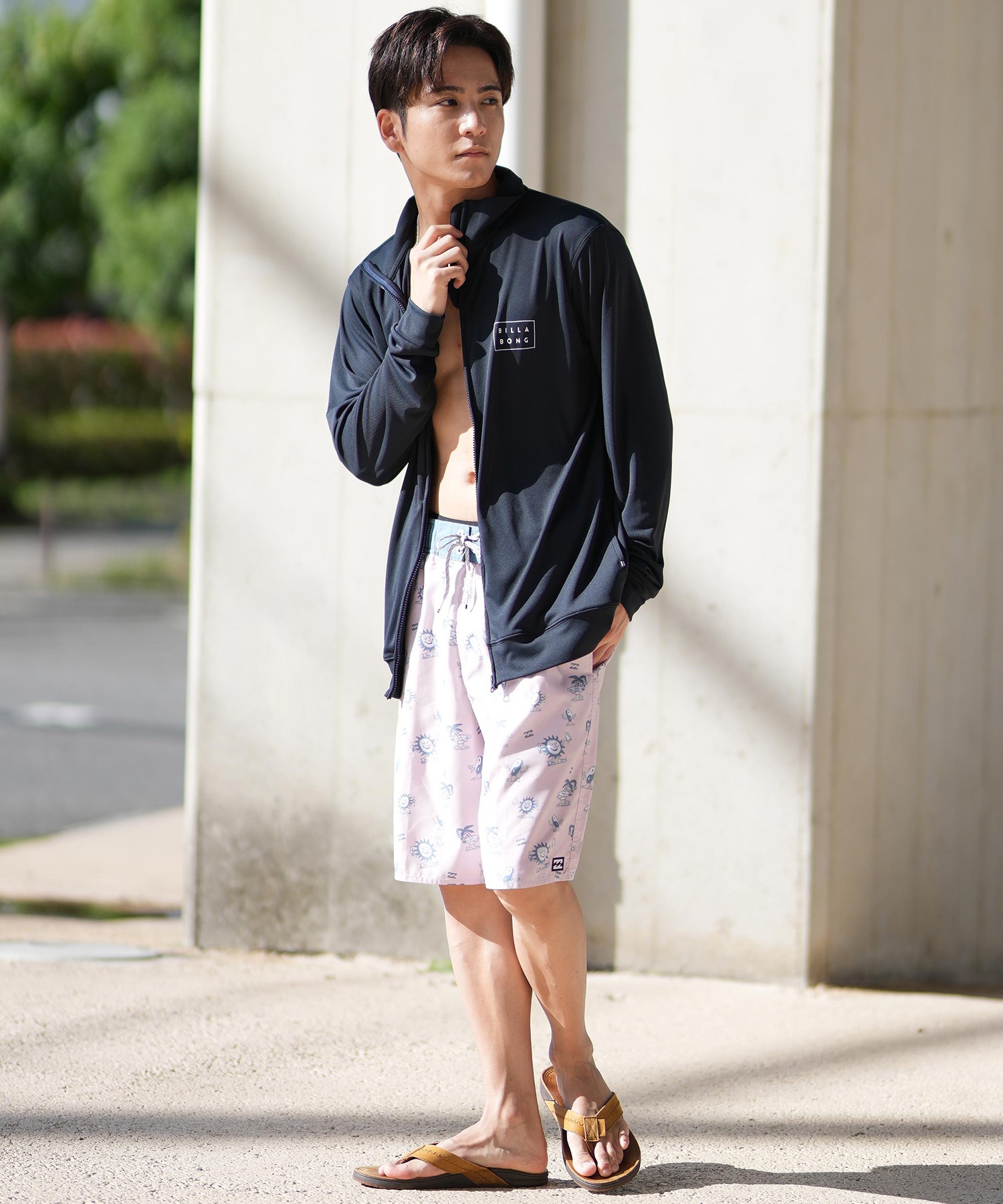 BILLABONG - ビラボン RASH ジップ フード ラッシュガード SML 青 水着 海 上着 BILLABONG ビラボン 水着 ラッシュガード ジップアップ パーカー
