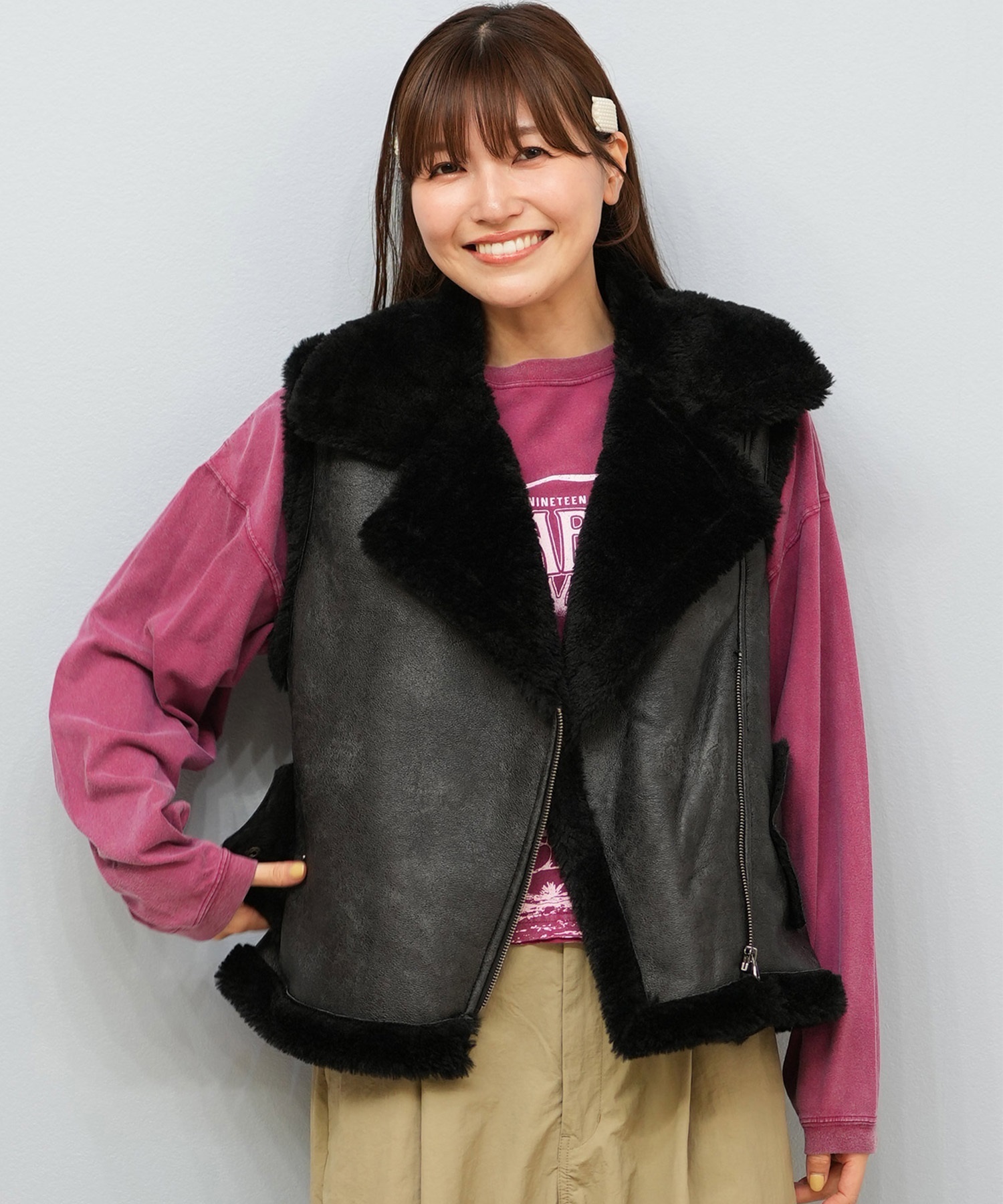 BILLABONG ビラボン ベスト レディース ワンポイント FAUX LEATHER