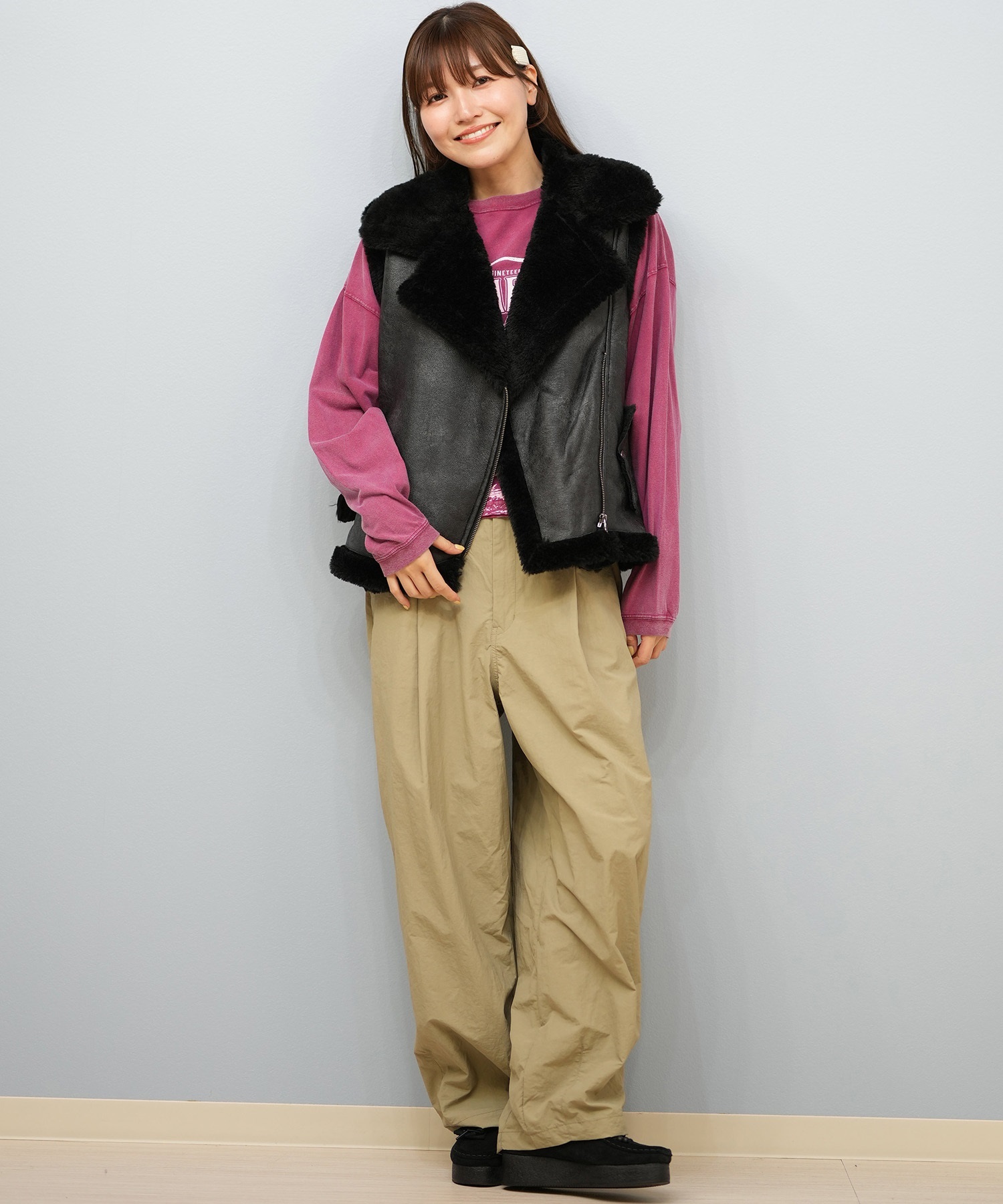 BILLABONG ビラボン ベスト レディース ワンポイント FAUX LEATHER