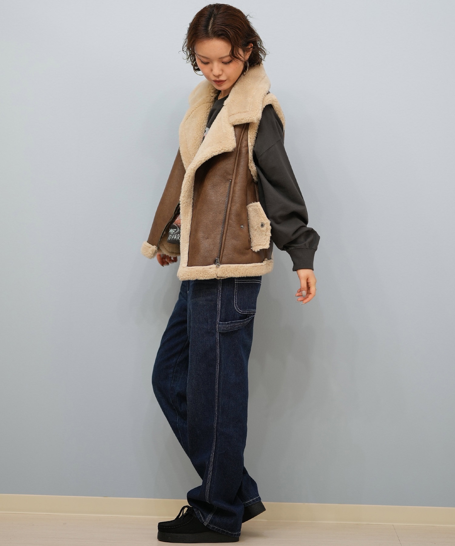 BILLABONG ビラボン ベスト レディース ワンポイント FAUX LEATHER MOUTON VEST BF014-750(BLK-M)