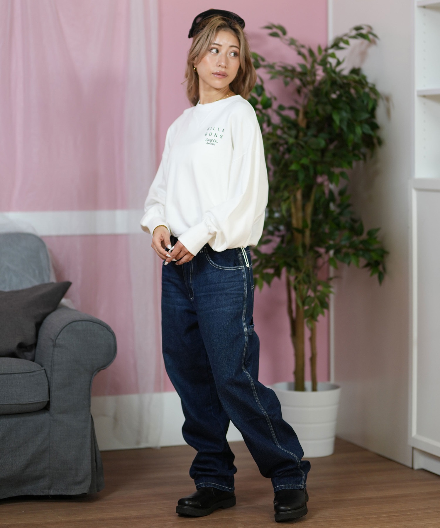 BILLABONG ビラボン トレーナー レディース クルーネック スウェット バックプリント 裏毛 CLEAN LOGO SWEAT CREW BF013-002(SCS-M)