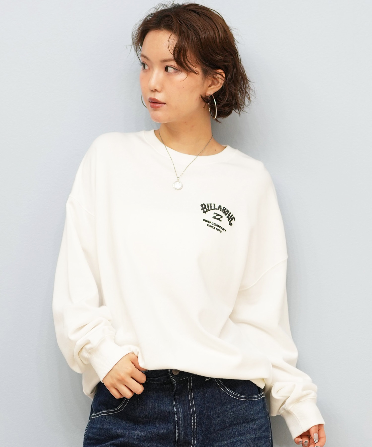 BILLABONG ビラボン トレーナー スウェット レディース クルーネック バックプリント 裏毛 SQUARE LOGO BOY FIT BF014-004(SC2-M)