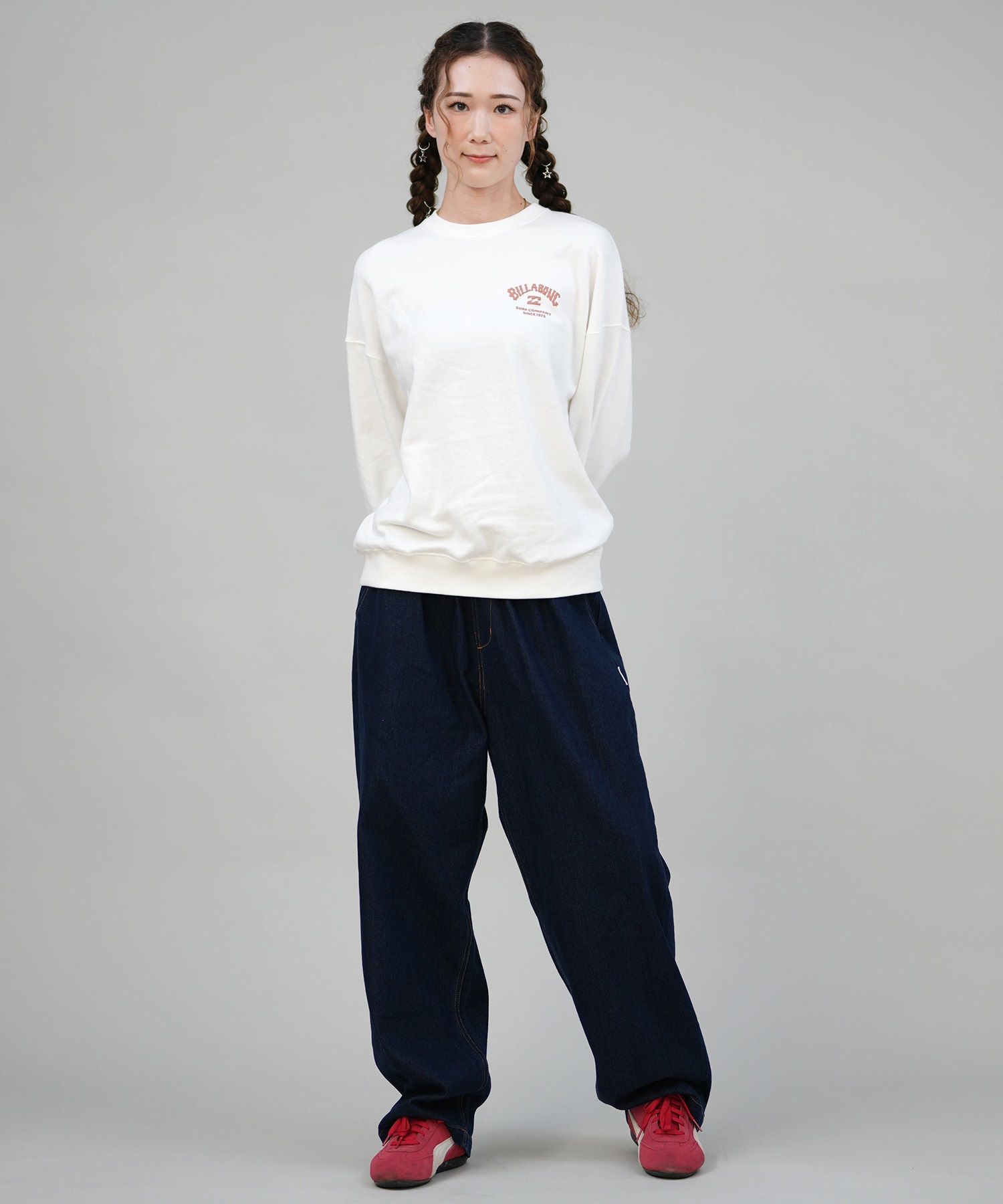 BILLABONG ビラボン トレーナー スウェット レディース クルーネック バックプリント 裏毛 SQUARE LOGO BOY FIT BF014-004(SC2-M)