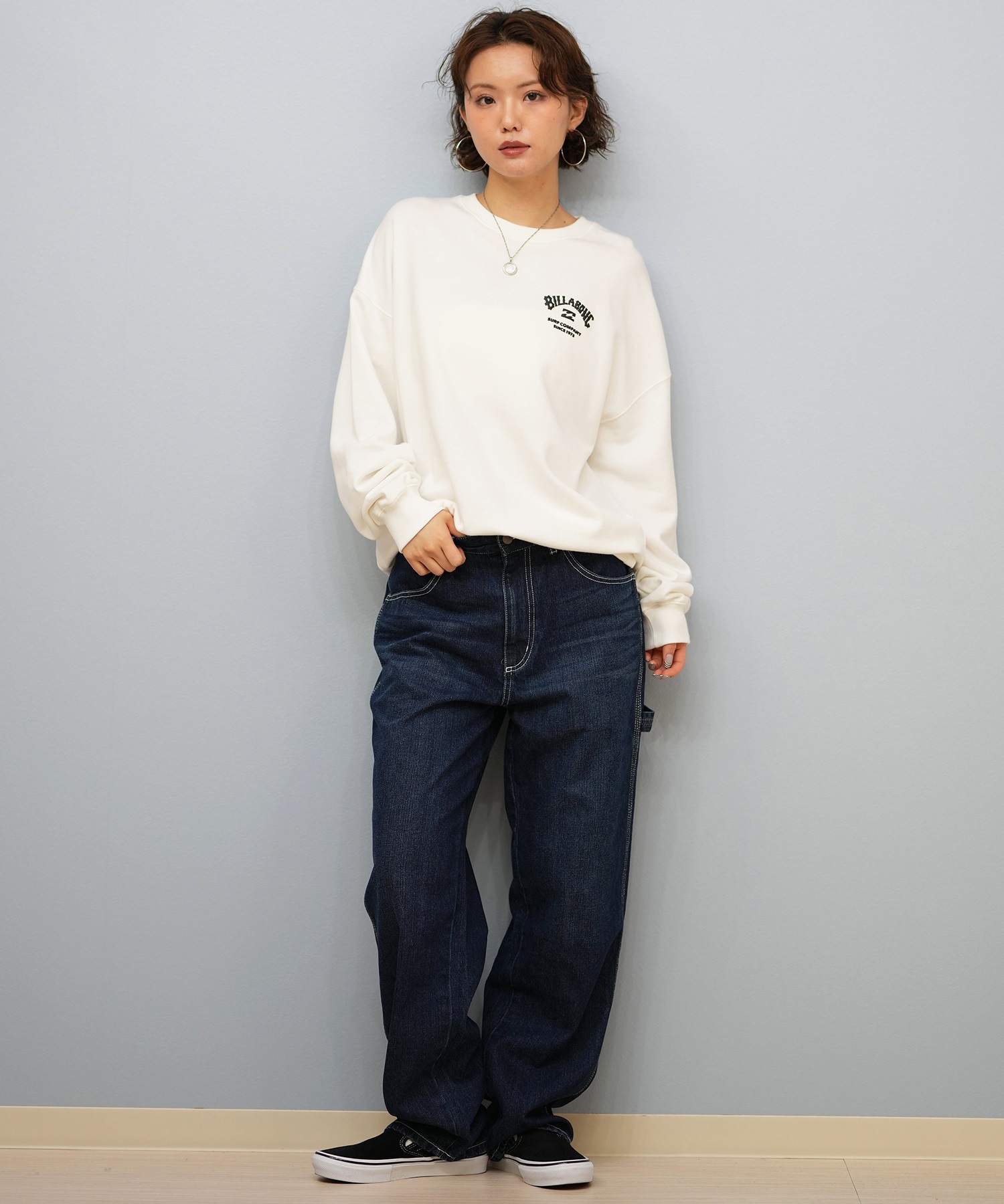 BILLABONG ビラボン トレーナー スウェット レディース クルーネック バックプリント 裏毛 SQUARE LOGO BOY FIT BF014-004(SC2-M)