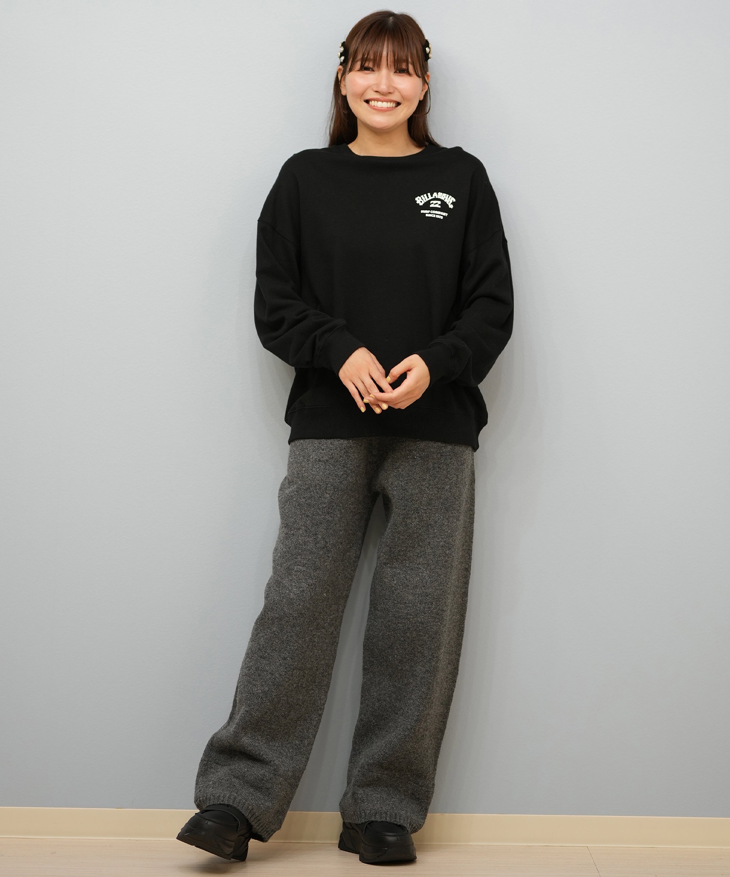 BILLABONG ビラボン トレーナー スウェット レディース クルーネック バックプリント 裏毛 SQUARE LOGO BOY FIT BF014-004(SC2-M)