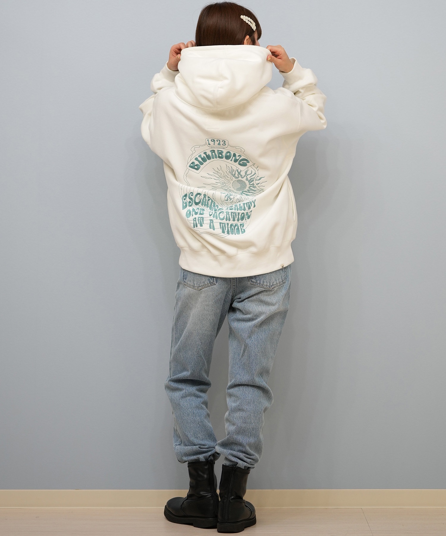 BILLABONG ビラボン プルオーバー パーカー レディース オーバーサイズ バックプリント BF014-015(BLK-M)