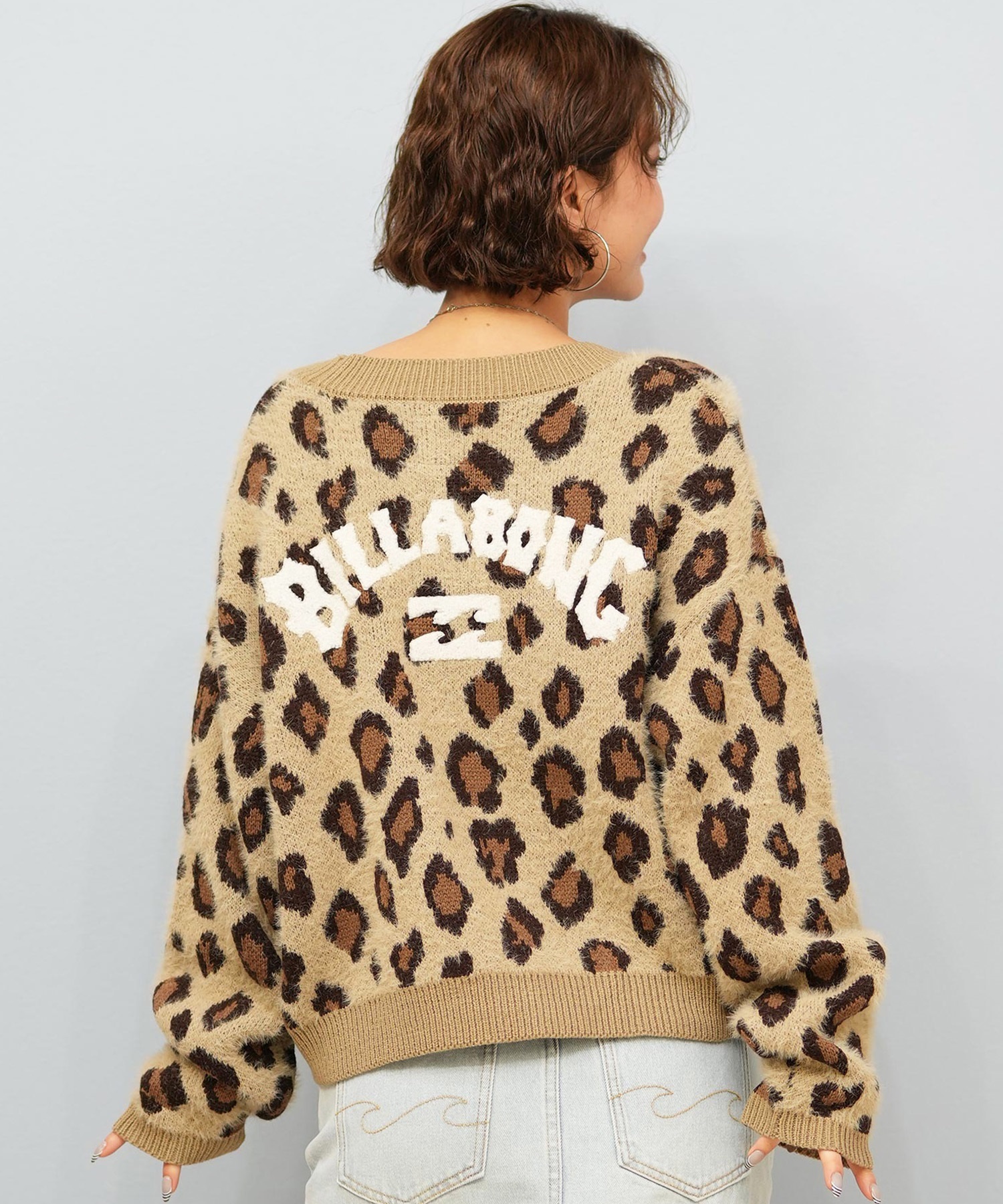 BILLABONG ビラボン ニット セーター カーディガン レディース ヒョウ柄 レオパード柄 バックプリント BF014-U05 ムラサキスポーツ限定(BLK-M)