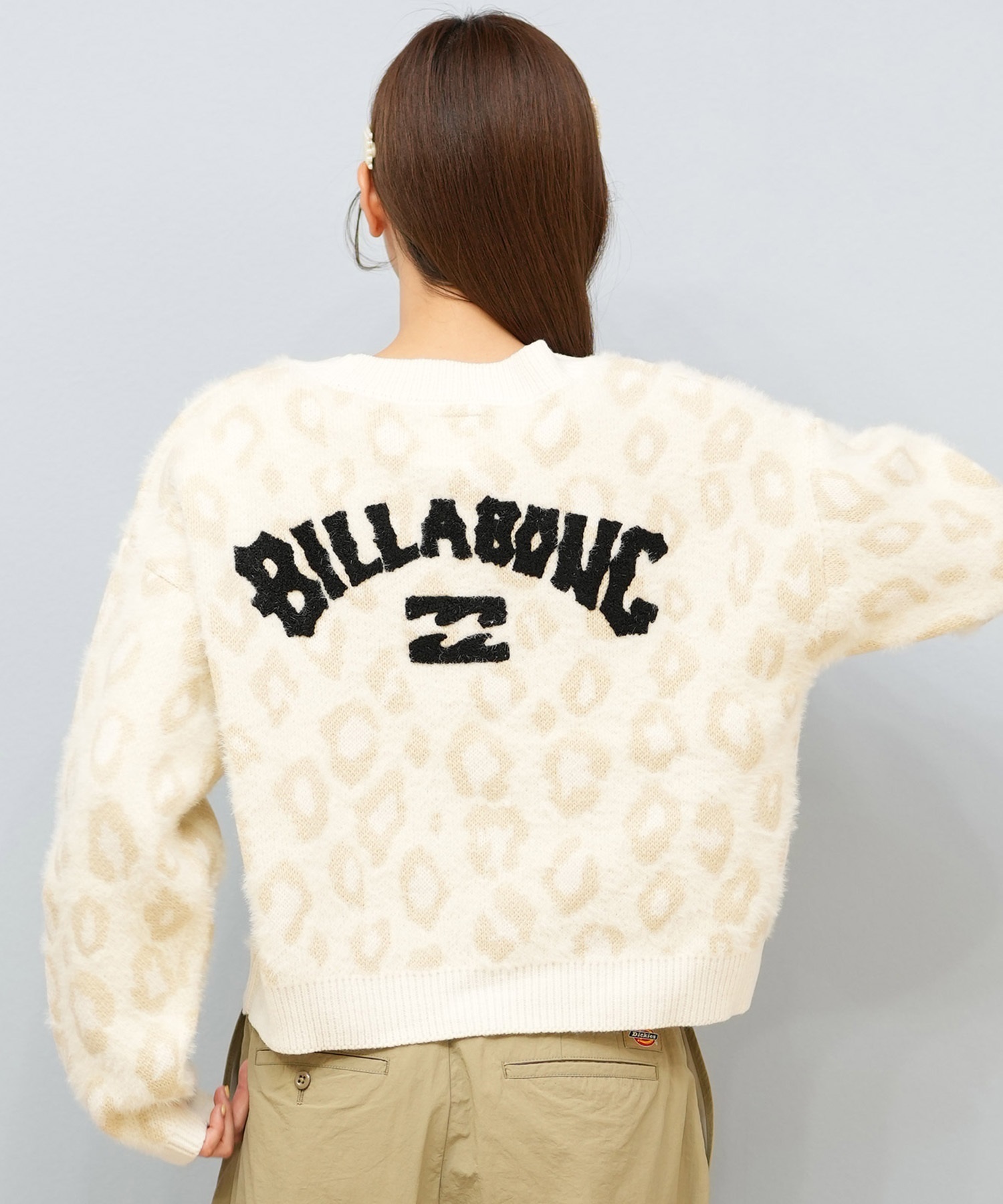 BILLABONG ビラボン ニット セーター カーディガン レディース ヒョウ柄 レオパード柄 バックプリント BF014-U05 ムラサキスポーツ限定(BLK-M)