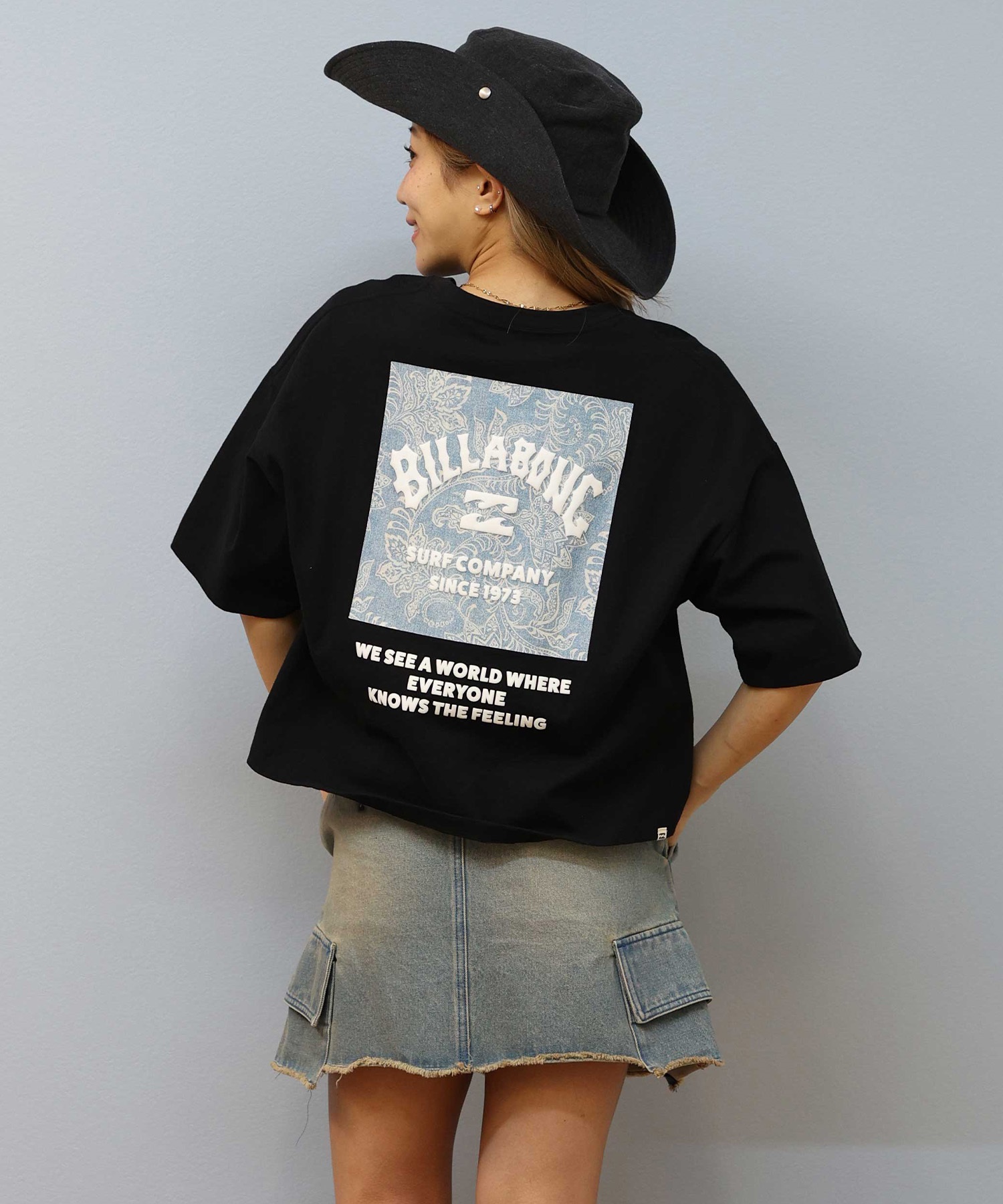 BILLABONG ビラボン 半袖 Tシャツ レディース バックプリント クロップド丈 SQUARE LOGO LOOSE CROPPED TEE BF013-205(WHT-M)