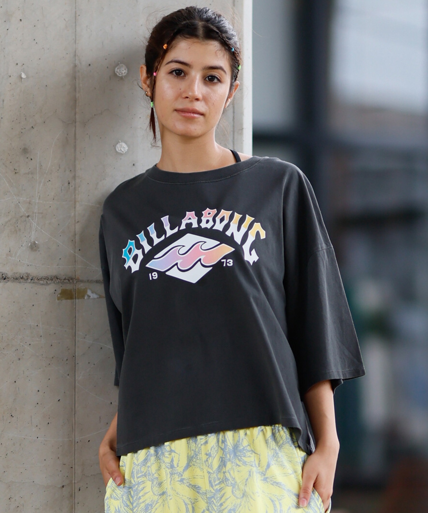 BILLABONG ビラボン 半袖 Tシャツ レディース フロントプリント クロップド丈 SUNSET ARCH LOOSE CROPPED TEE BF013-208(SCS-M)
