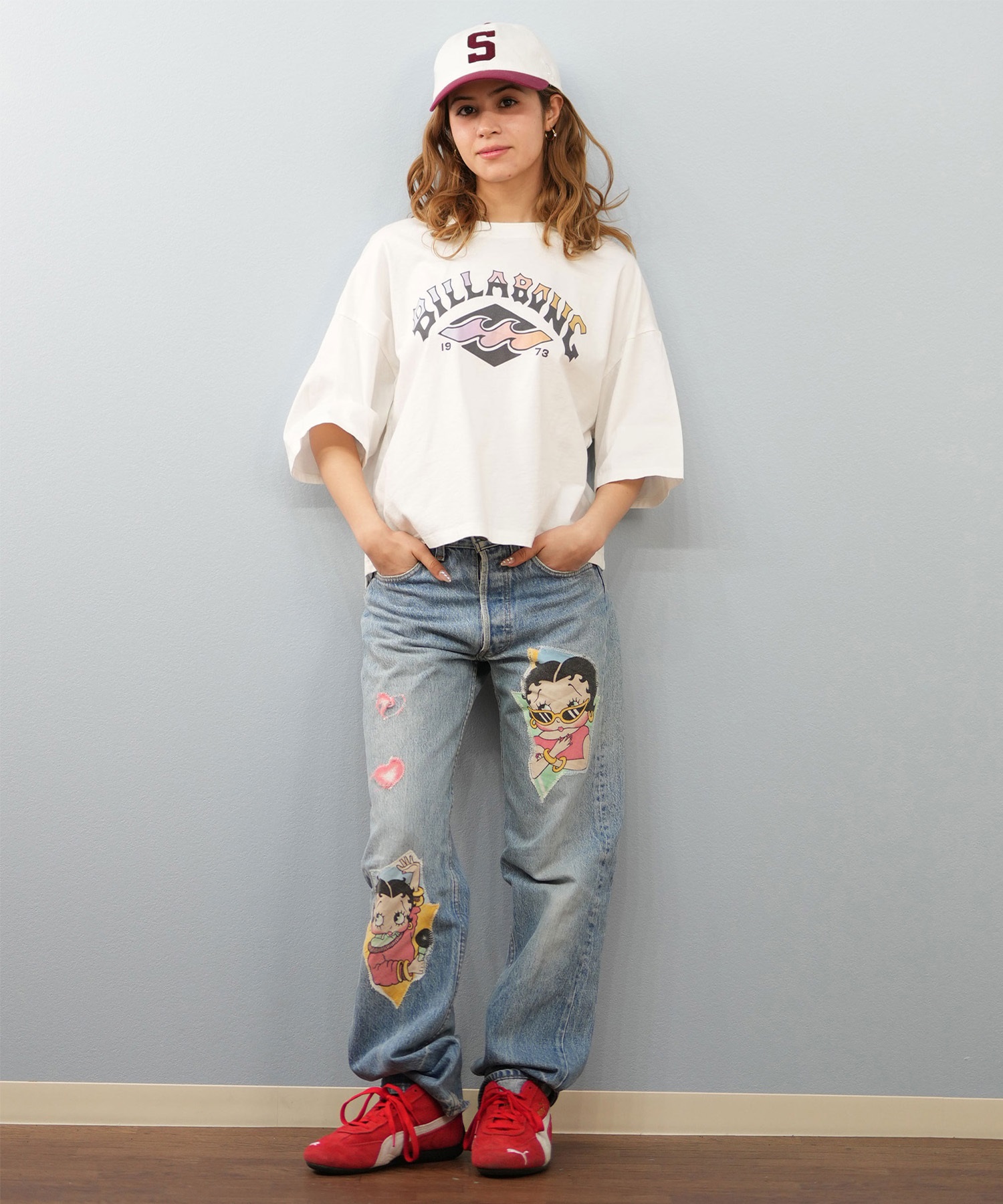 BILLABONG ビラボン 半袖 Tシャツ レディース フロントプリント クロップド丈 SUNSET ARCH LOOSE CROPPED TEE BF013-208(SCS-M)
