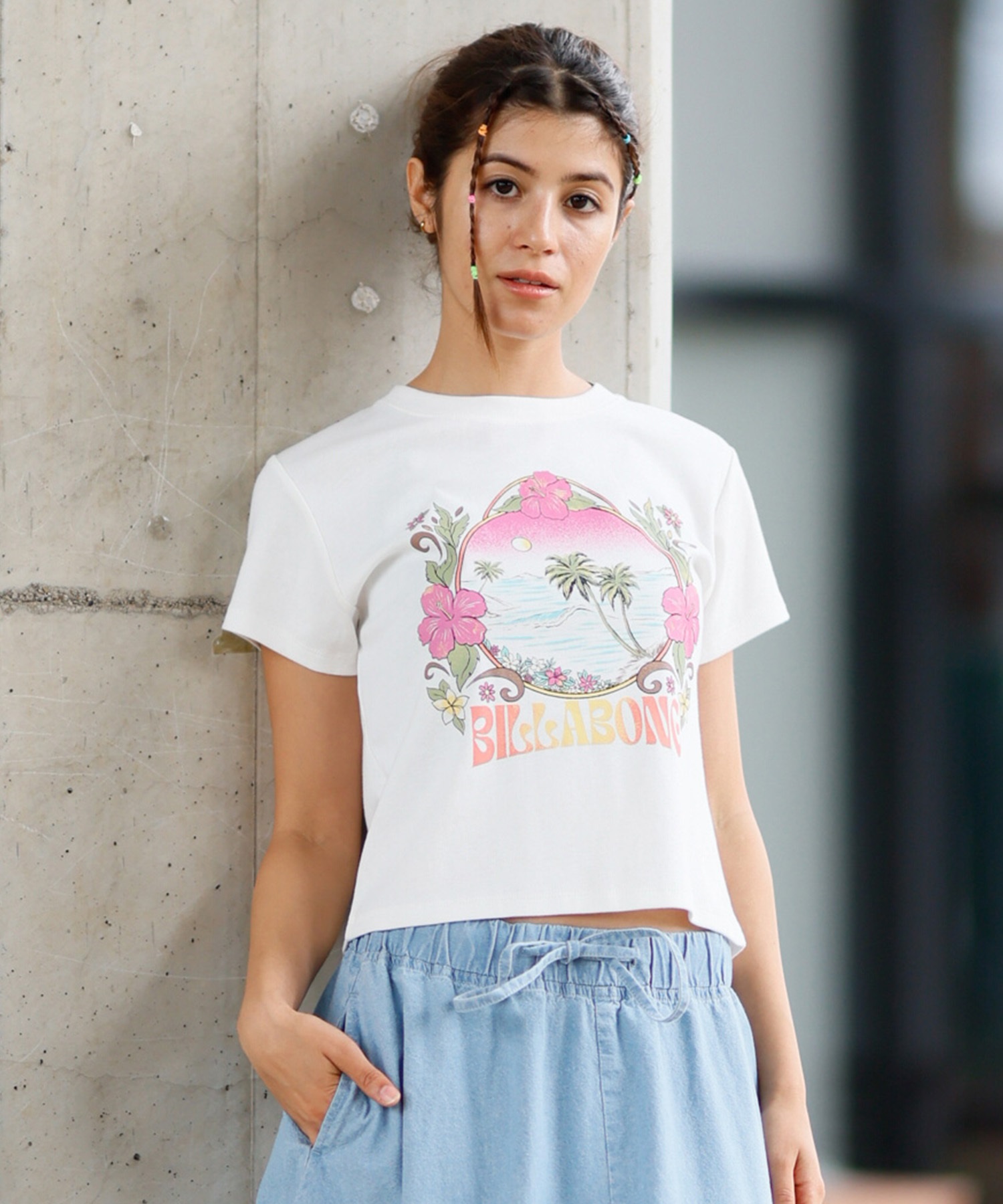 BILLABONG ビラボン 半袖 Tシャツ レディース ミニT フロントプリント クロップド丈 GRAPHIC BABY FIT TEE BF013-215(SCS-M)