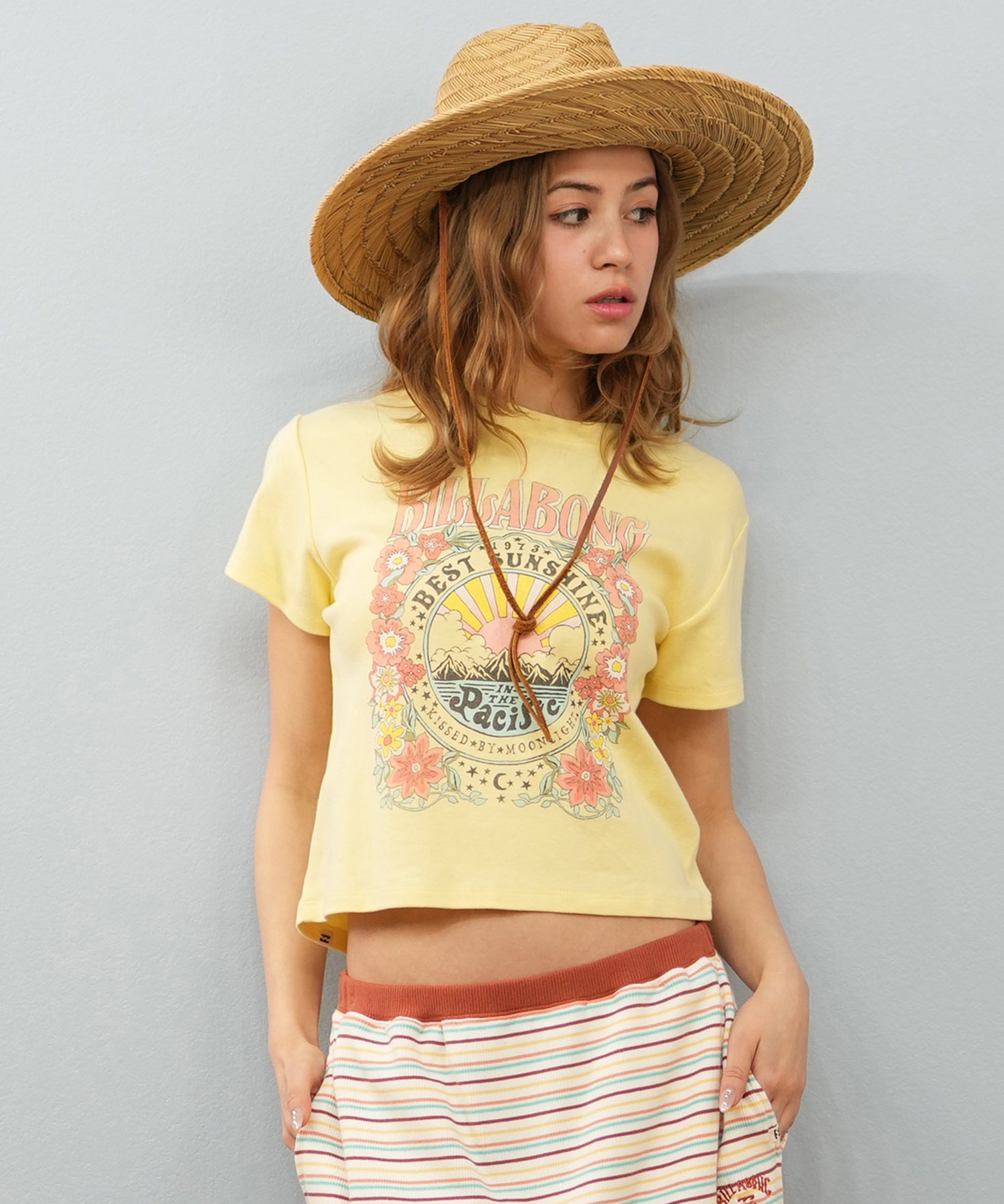 BILLABONG ビラボン 半袖 Tシャツ レディース ミニT フロントプリント クロップド丈 GRAPHIC BABY FIT TEE BF013-215(SCS-M)