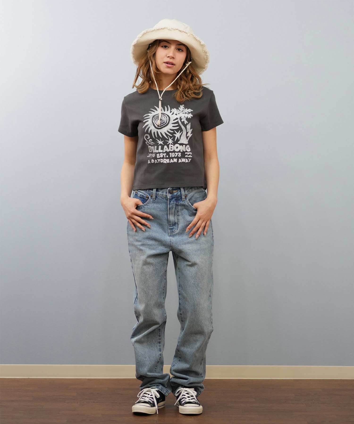 BILLABONG ビラボン 半袖 Tシャツ レディース ミニT フロントプリント クロップド丈 GRAPHIC BABY FIT TEE BF013-215(SCS-M)