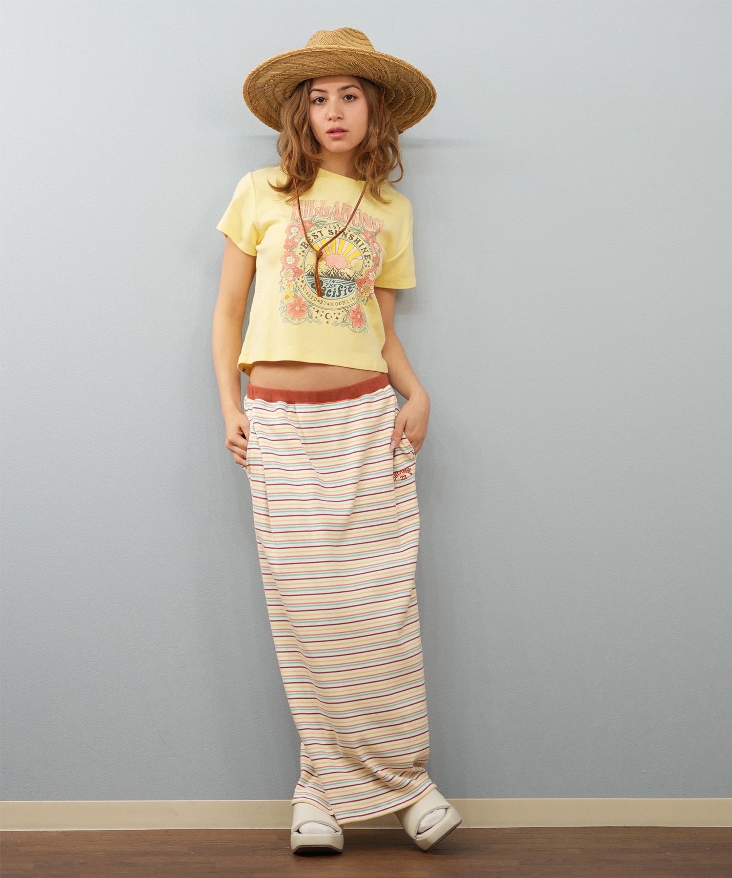 BILLABONG ビラボン 半袖 Tシャツ レディース ミニT フロントプリント クロップド丈 GRAPHIC BABY FIT TEE BF013-215(SCS-M)