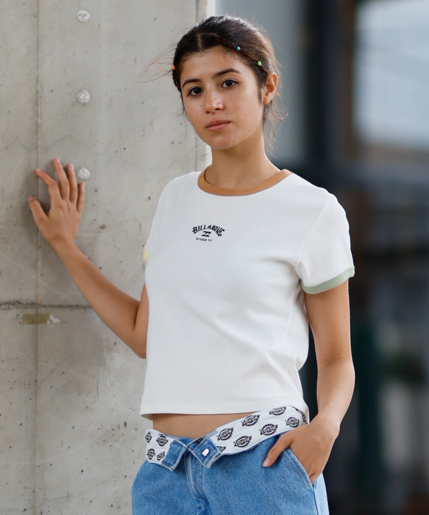 BILLABONG ビラボン 半袖 Tシャツ レディース ミニT クロップド丈 リンガーシャツ BF013-216(SCS-M)