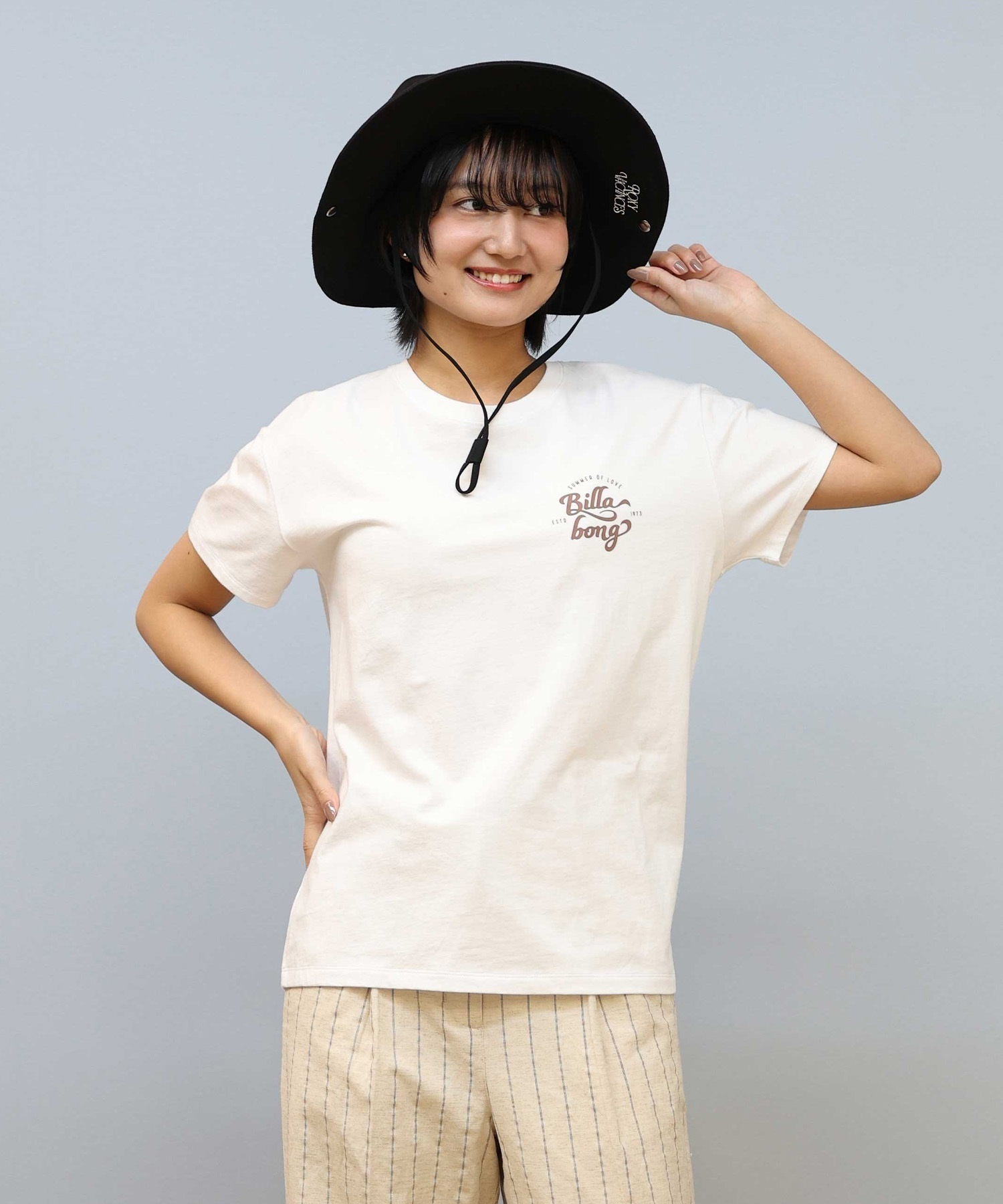 BILLABONG ビラボン 半袖 Tシャツ レディース バックプリント ロゴ 発泡プリント SQUARE LOGO BOY FIT TEE BF01C-201(WHT-M)