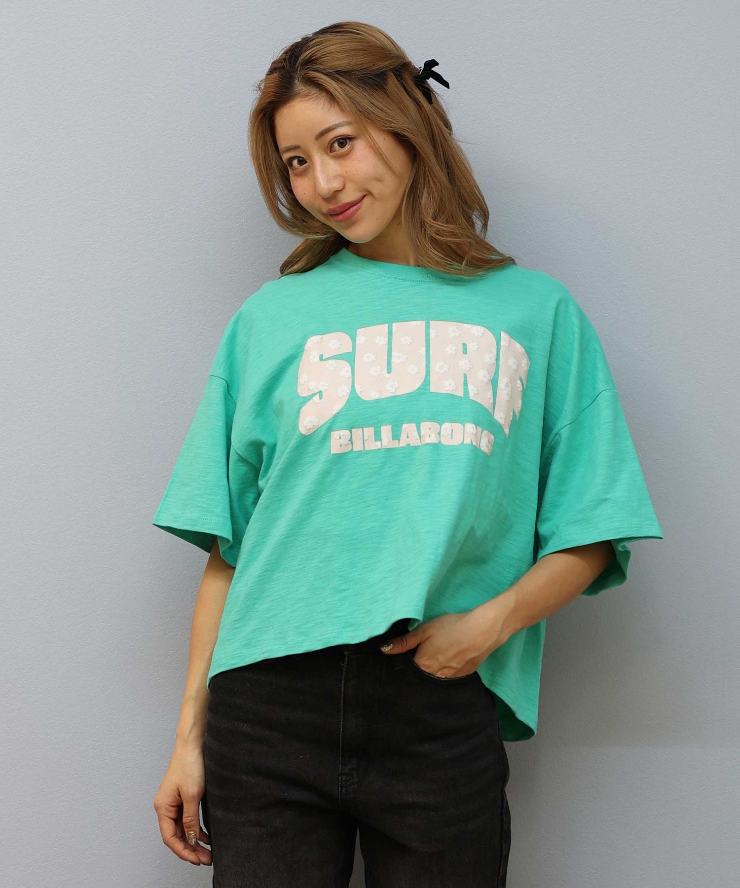 BILLABONG ビラボン 半袖 Tシャツ レディース クロップド丈 ショート丈 フロントプリント SURF WIDE LOOSE CROPPED TEE BF01C-204(WHT-M)