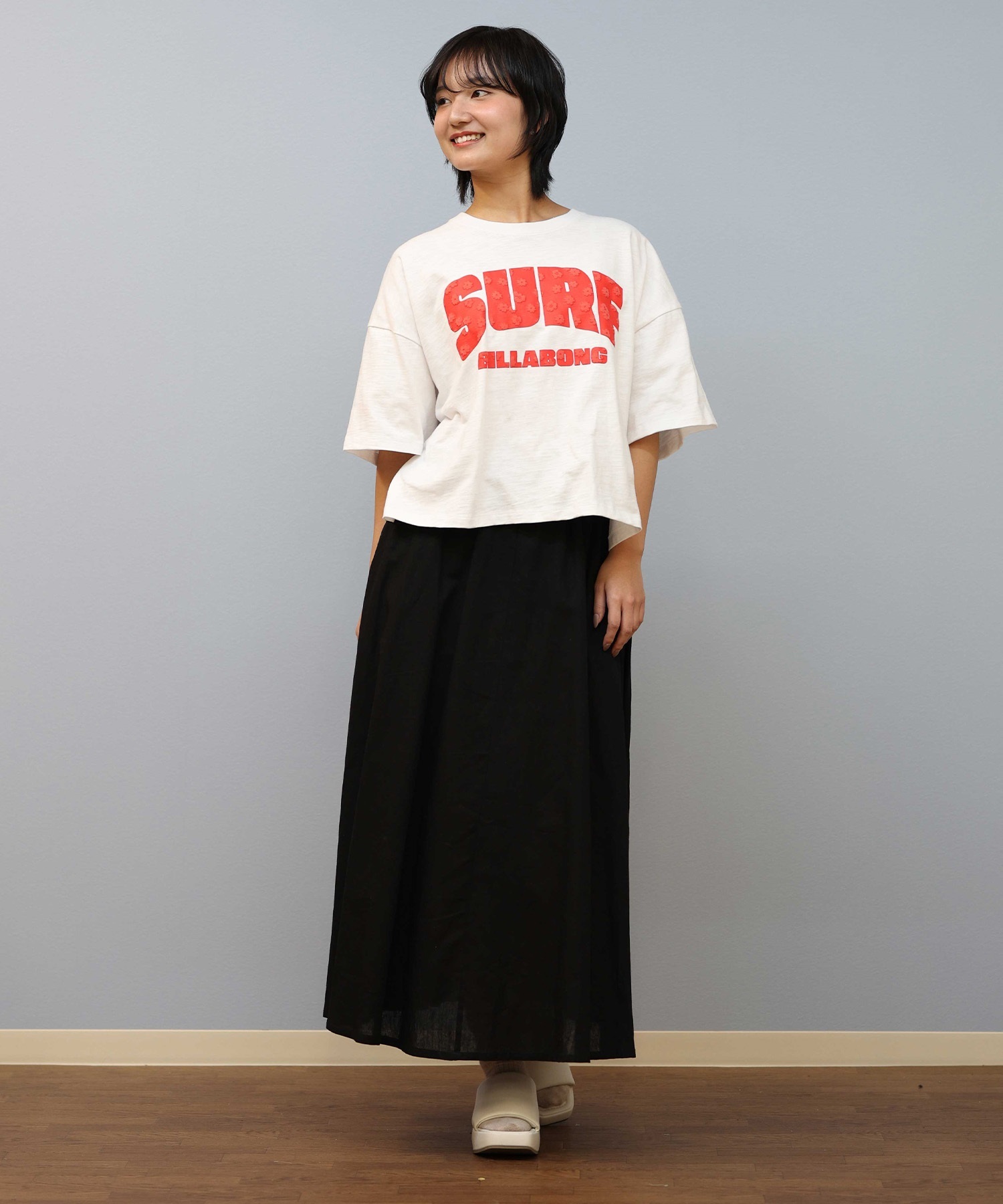 BILLABONG ビラボン 半袖 Tシャツ レディース クロップド丈 ショート丈 フロントプリント SURF WIDE LOOSE CROPPED TEE BF01C-204(WHT-M)