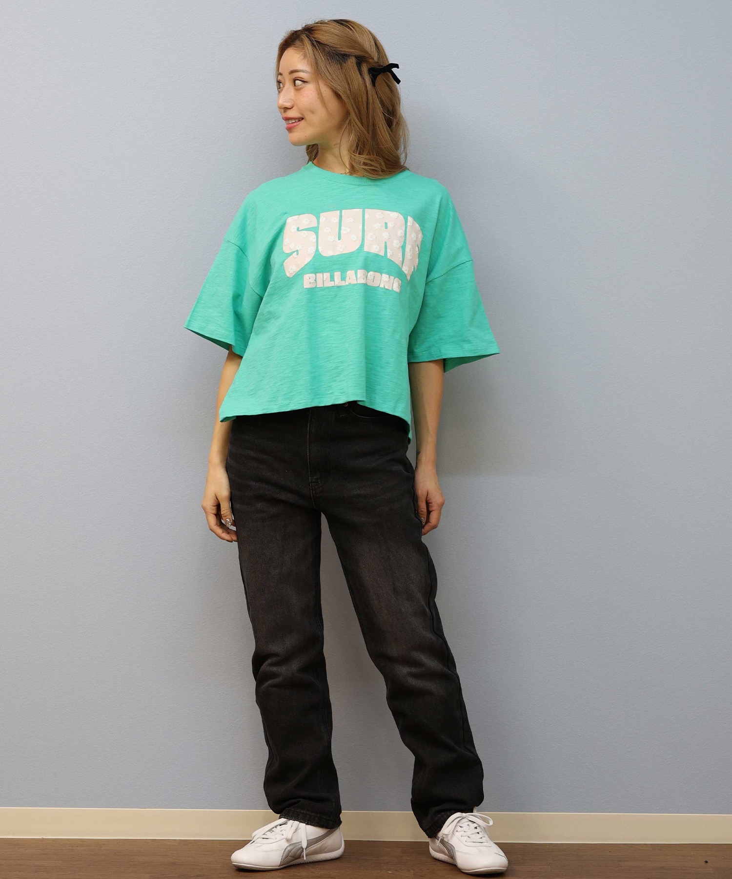 BILLABONG ビラボン 半袖 Tシャツ レディース クロップド丈 ショート丈 フロントプリント SURF WIDE LOOSE CROPPED TEE BF01C-204(WHT-M)