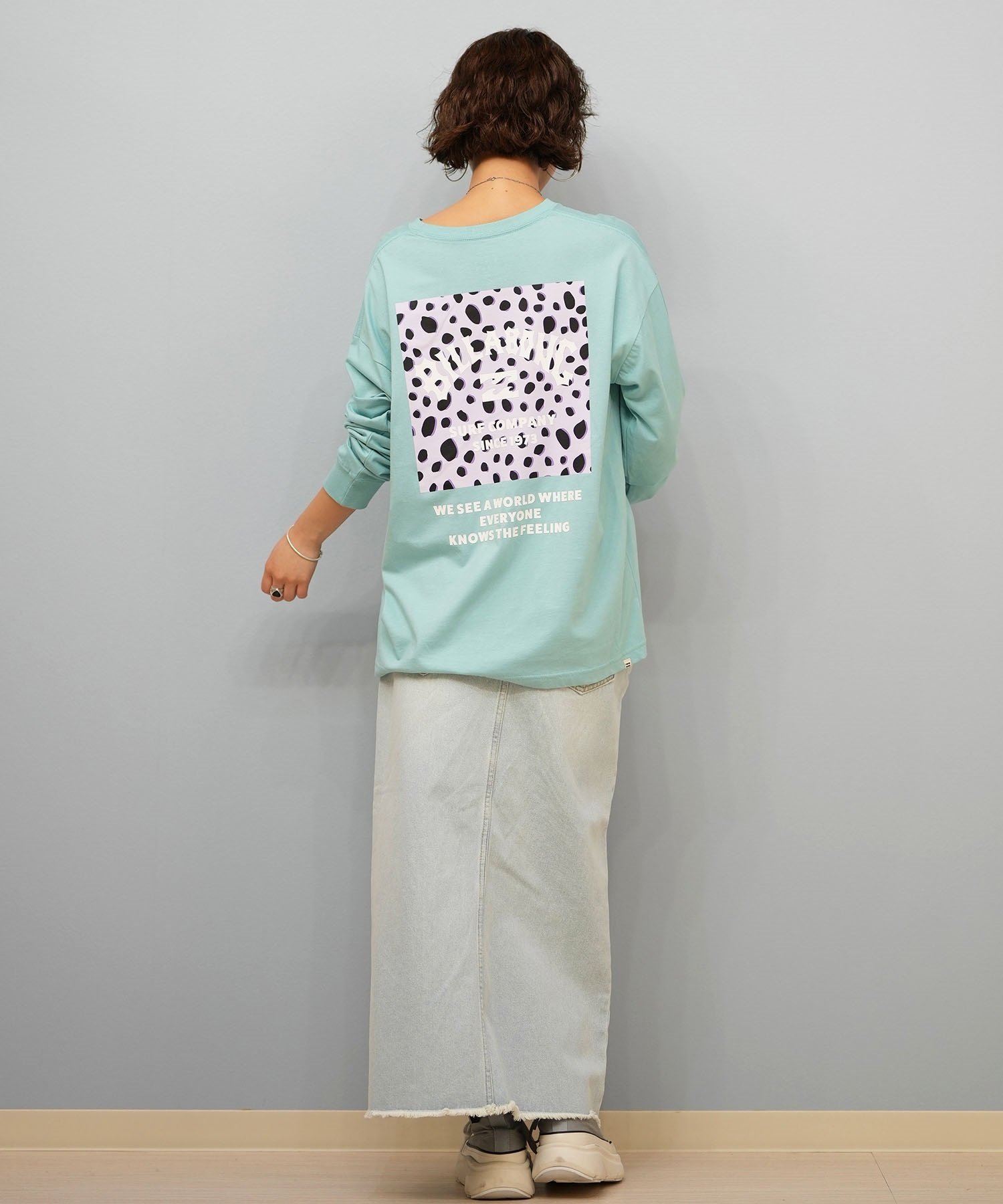 BILLABONG ビラボン 長袖 Tシャツ ロンT レディース バックプリント SQUARE LOGO BOY FIT LS TEE BF014-052(BLK-M)