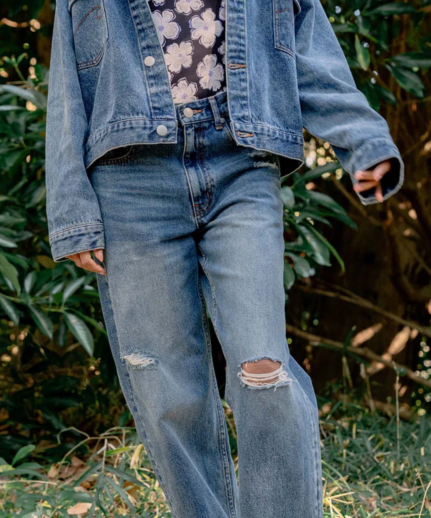 BILLABONG ビラボン ロングパンツ レディース デニム ダメージ加工 BASIC CRUSH STRAIGHT DENIM BF013-711(BLC-S)