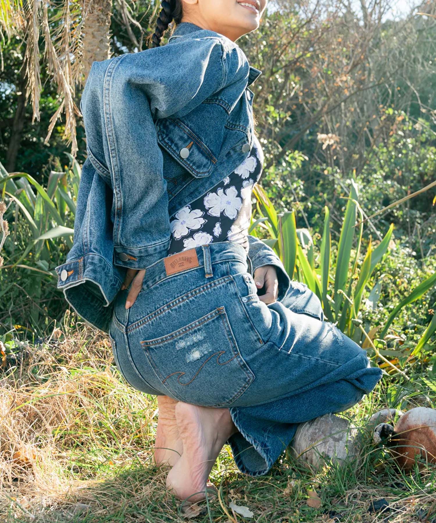BILLABONG ビラボン ロングパンツ レディース デニム ダメージ加工 BASIC CRUSH STRAIGHT DENIM BF013-711(BLC-S)